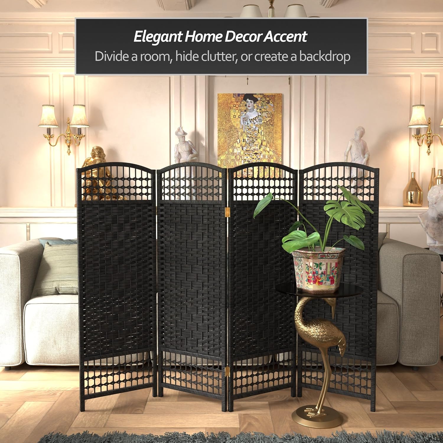 4 ft. Short Fiber Weave Folding Screen - Natural - 4 Panels