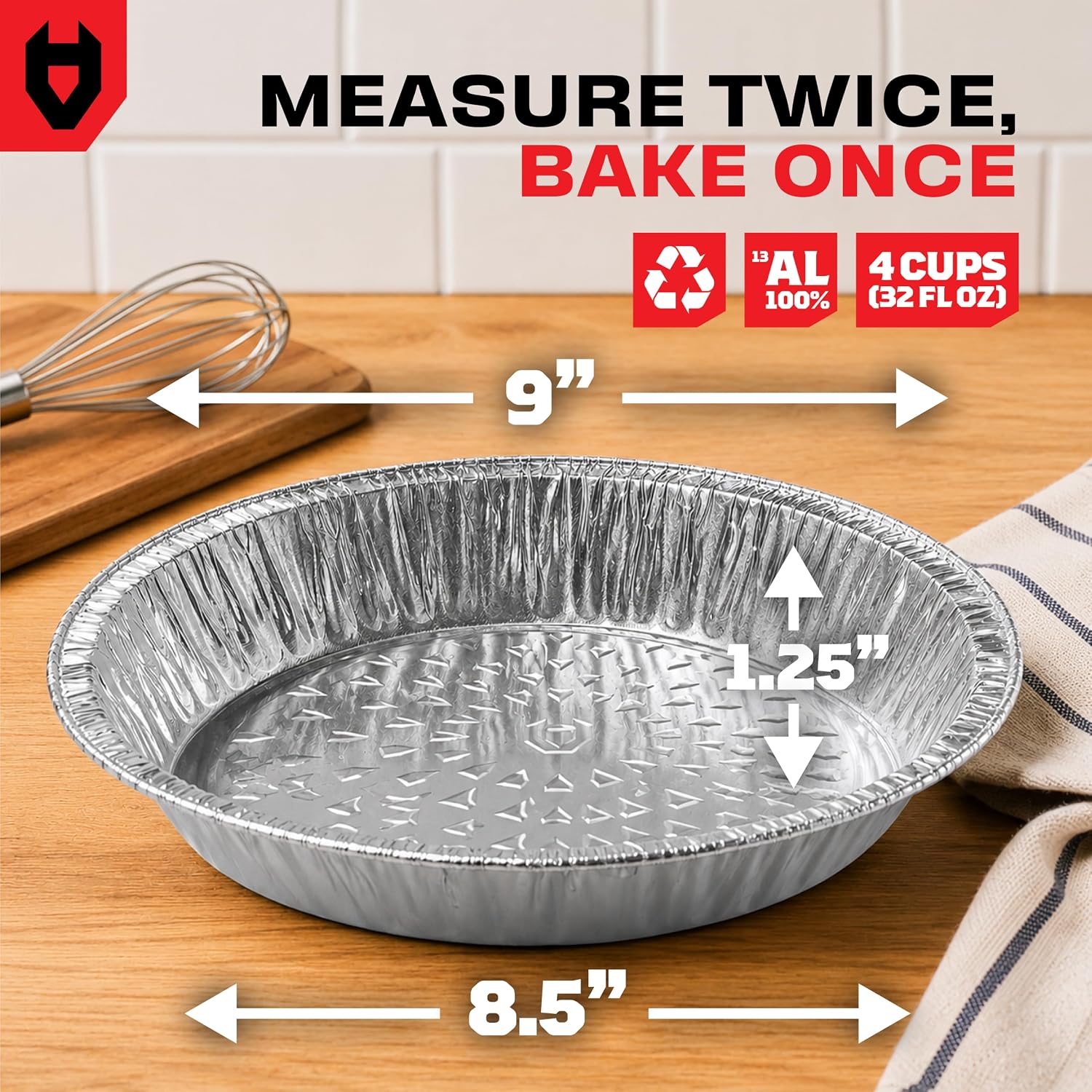 NoCry Premium Disposable Pie Pans 9 Inch (50 Pack) — Foil Aluminum Tins with Curl Lip for Baking Delicious Tarts or Crispy Pastry Crusts —