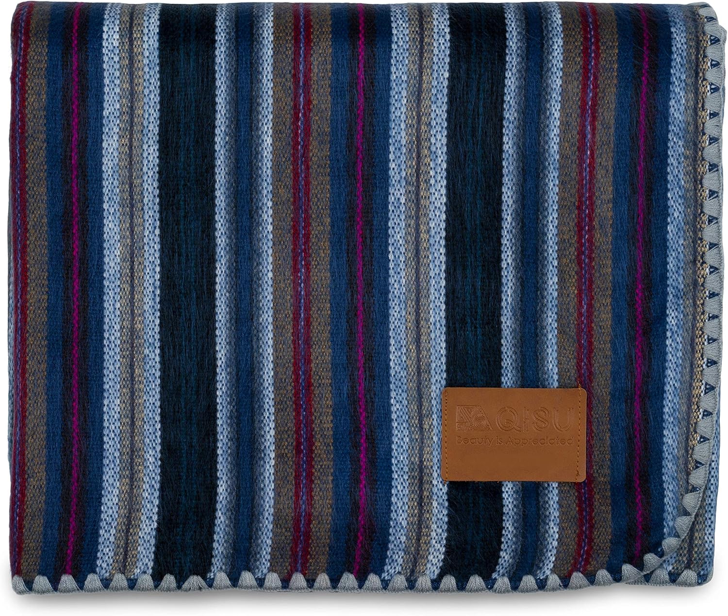 QISU Alpaca Wool Blanket Throw | Large, Beautiful, Warm, Variegated | 85 x 65 inches | Ultra-Soft, Hypoallergenic and Breathable | Non-Itchy or Scratchy Fabric (Green Variegated)