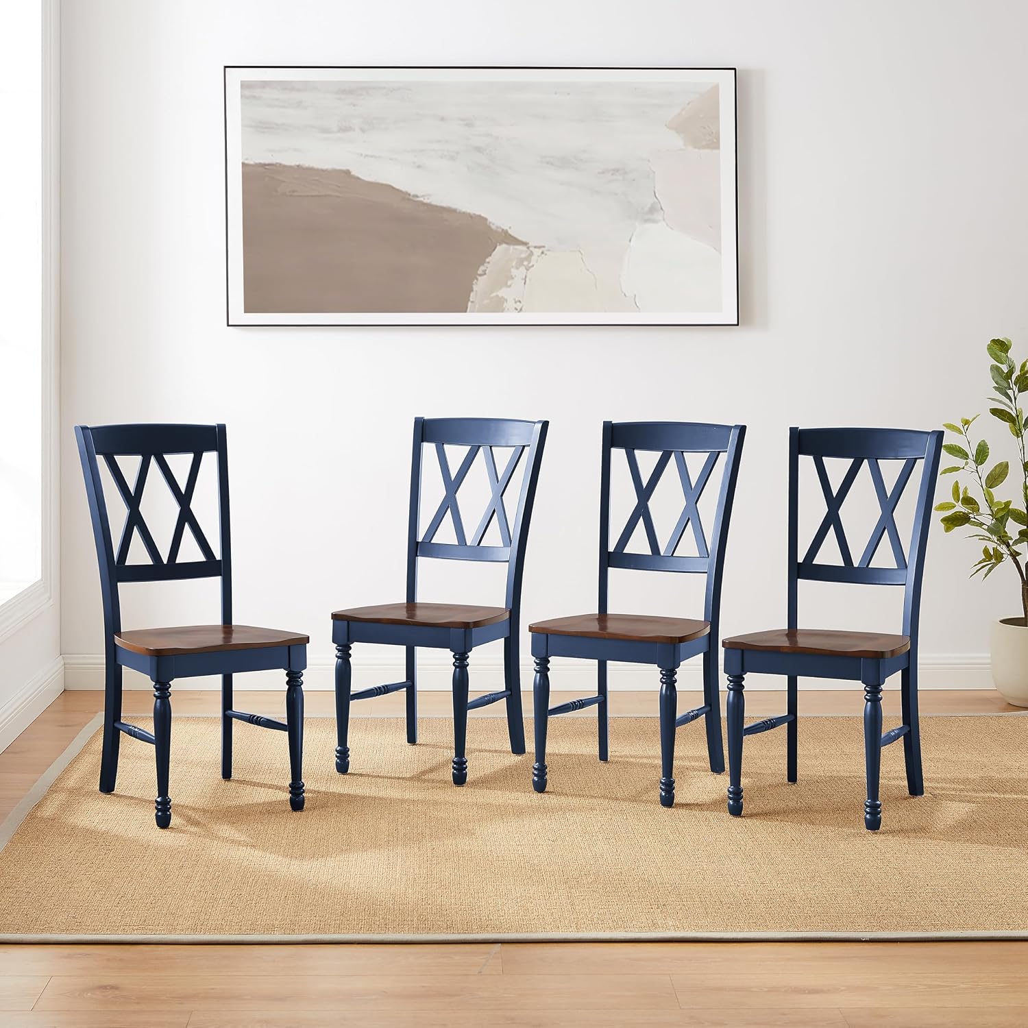 Crosley Furniture Shelby Traditional Wood X-Back Dining Room Chairs Set of 2, Kitchen Chair, Distressed White