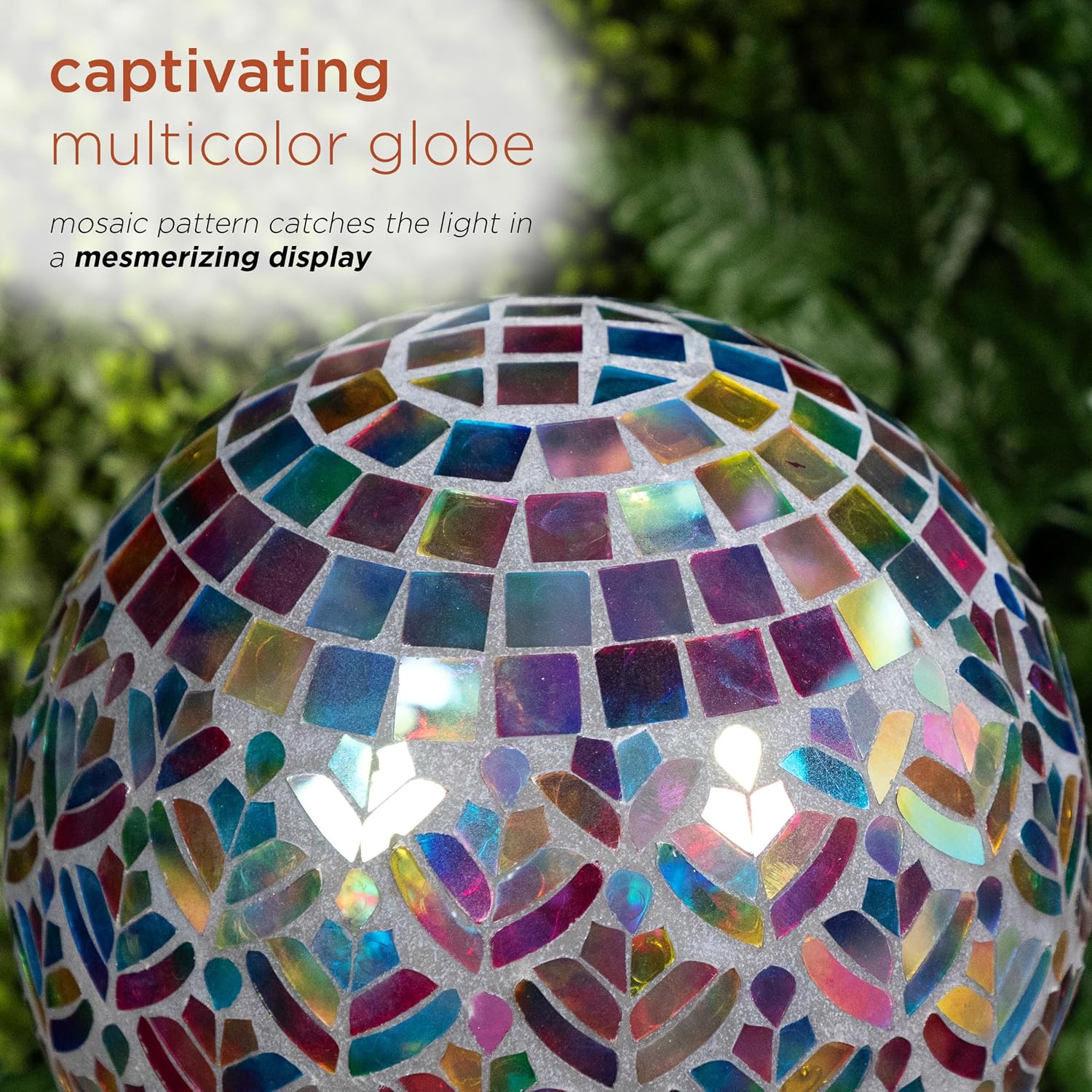 Alpine Corporation 10" Diameter Indoor/Outdoor Glass Mosaic Gazing Globe Yard Decoration, Purple Pearlized Petals Design
