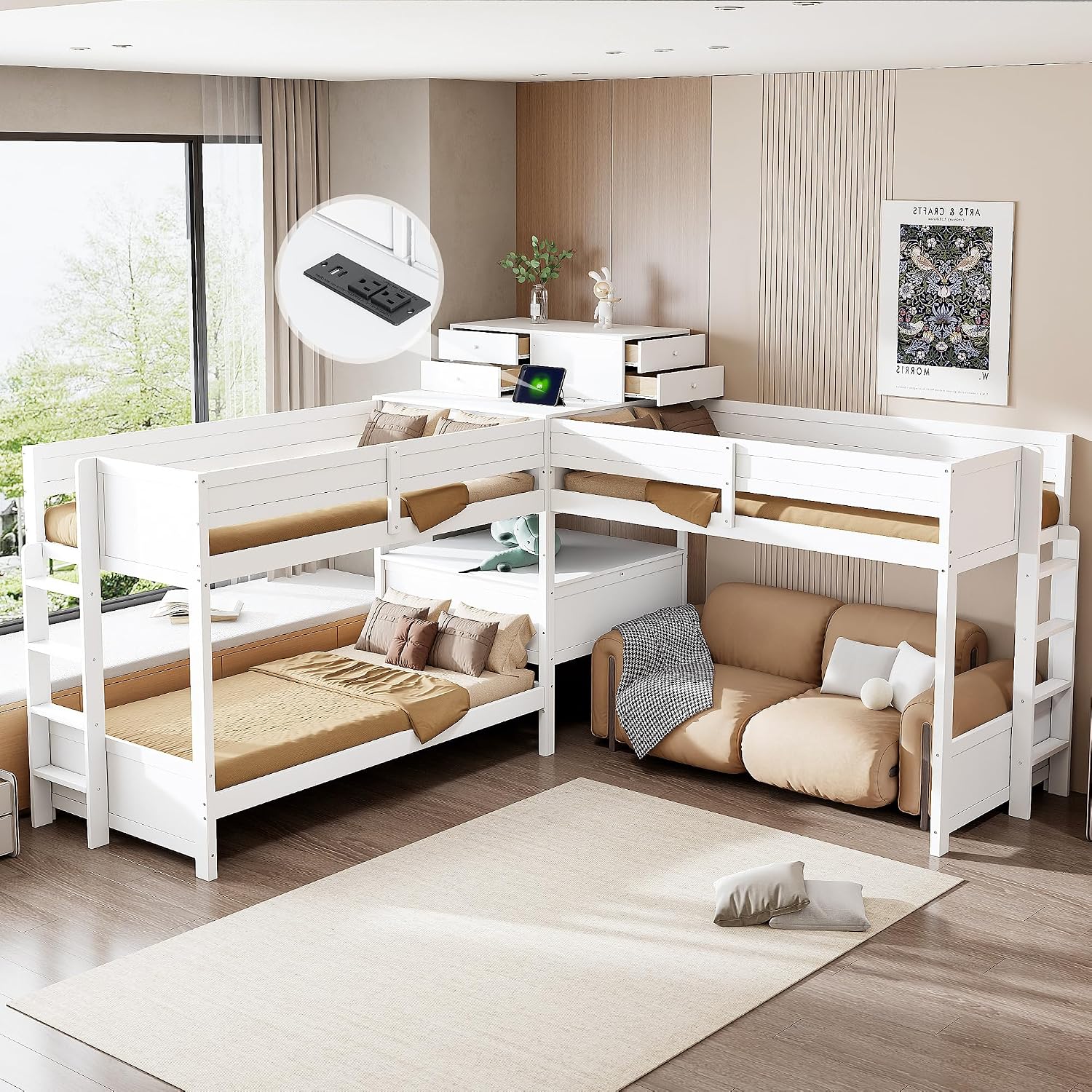 Harper & Bright Designs Twin L-Shaped Bunk Bed with Trundle, Can be Divided into Two L-Shaped Beds, No Spring Box Needed (Grey)