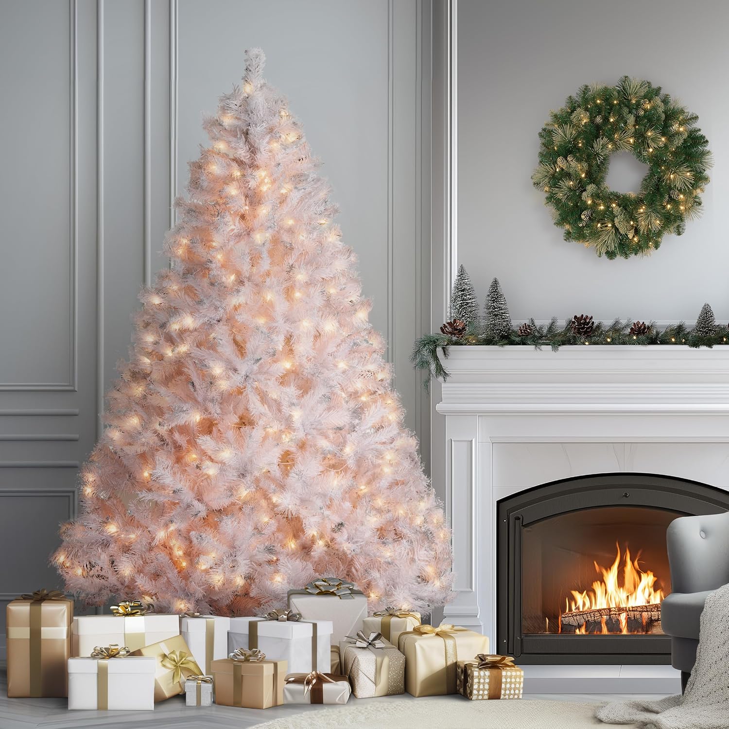 National Tree Company 7.5ft Pre-Lit Winchester Pine Christmas Tree | 500 Clear Lights, 1,198 Tips, Includes Stand, Artificial, Green