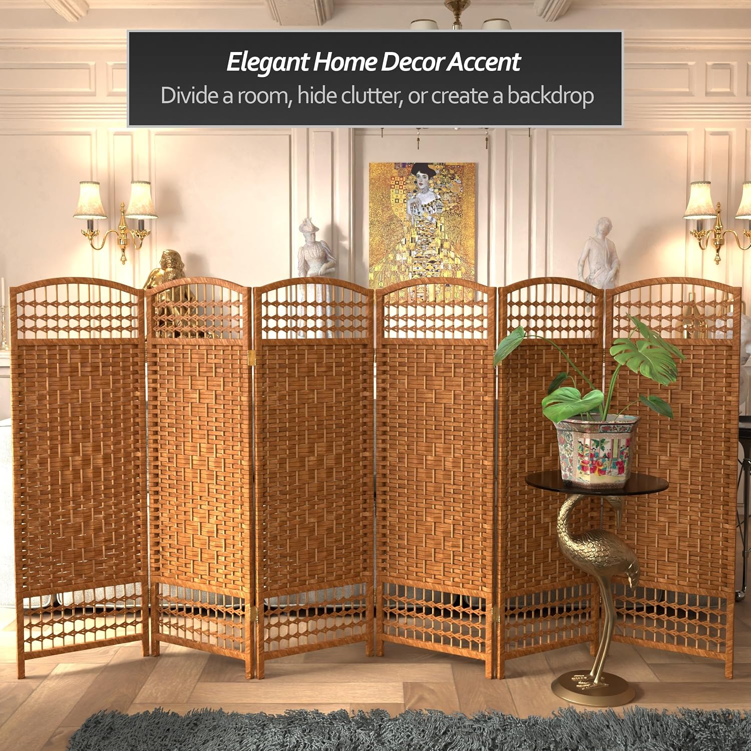 4 ft. Short Fiber Weave Folding Screen - Natural - 4 Panels