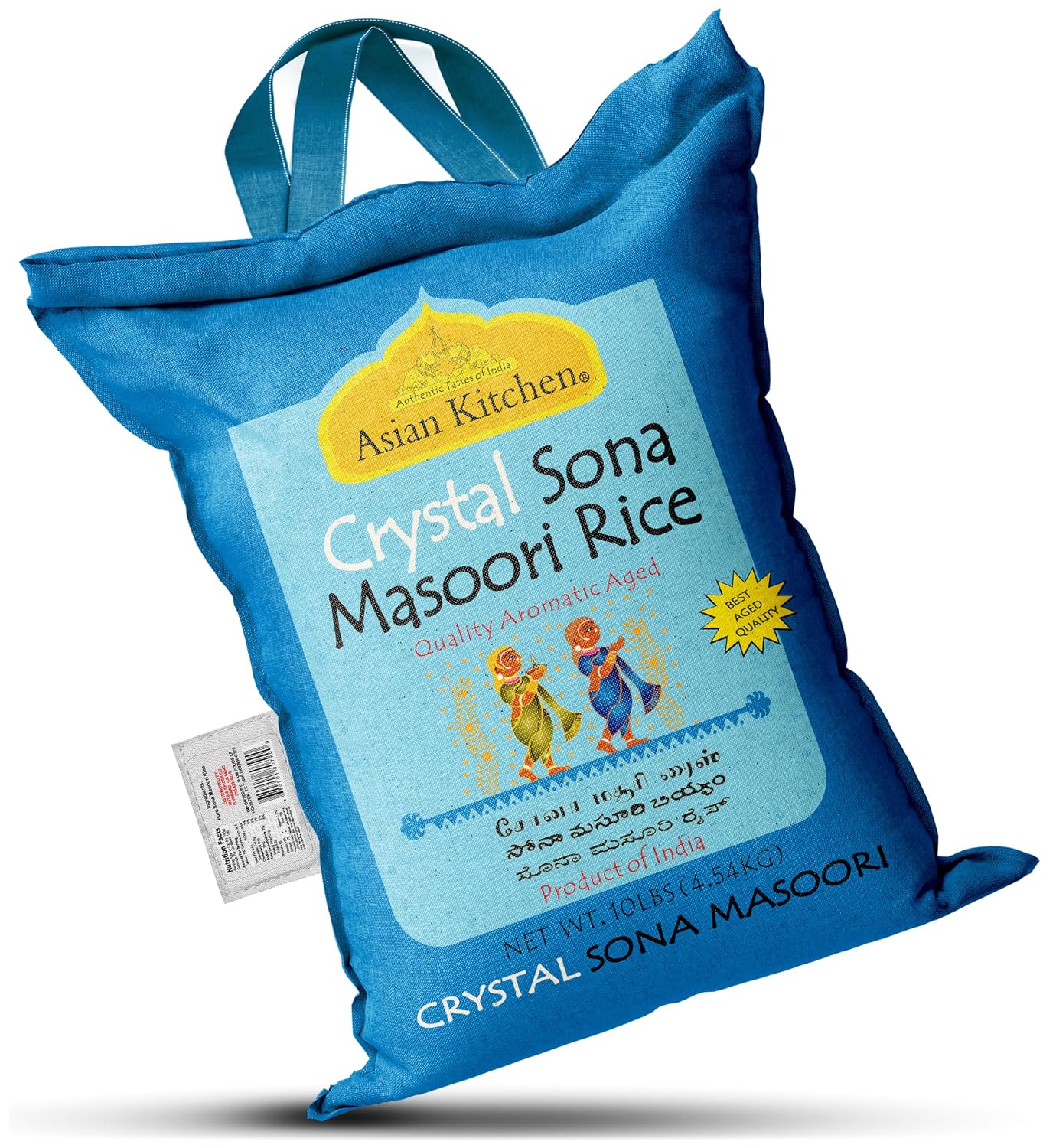 Asian Kitchen White Sona Masoori Aged Rice 20-Pound Bag, 20lbs (9.08kg) Short Grain Rice ~ All Natural | Gluten Friendly | Vegan | Kosher | Indian Origin | Export Quality