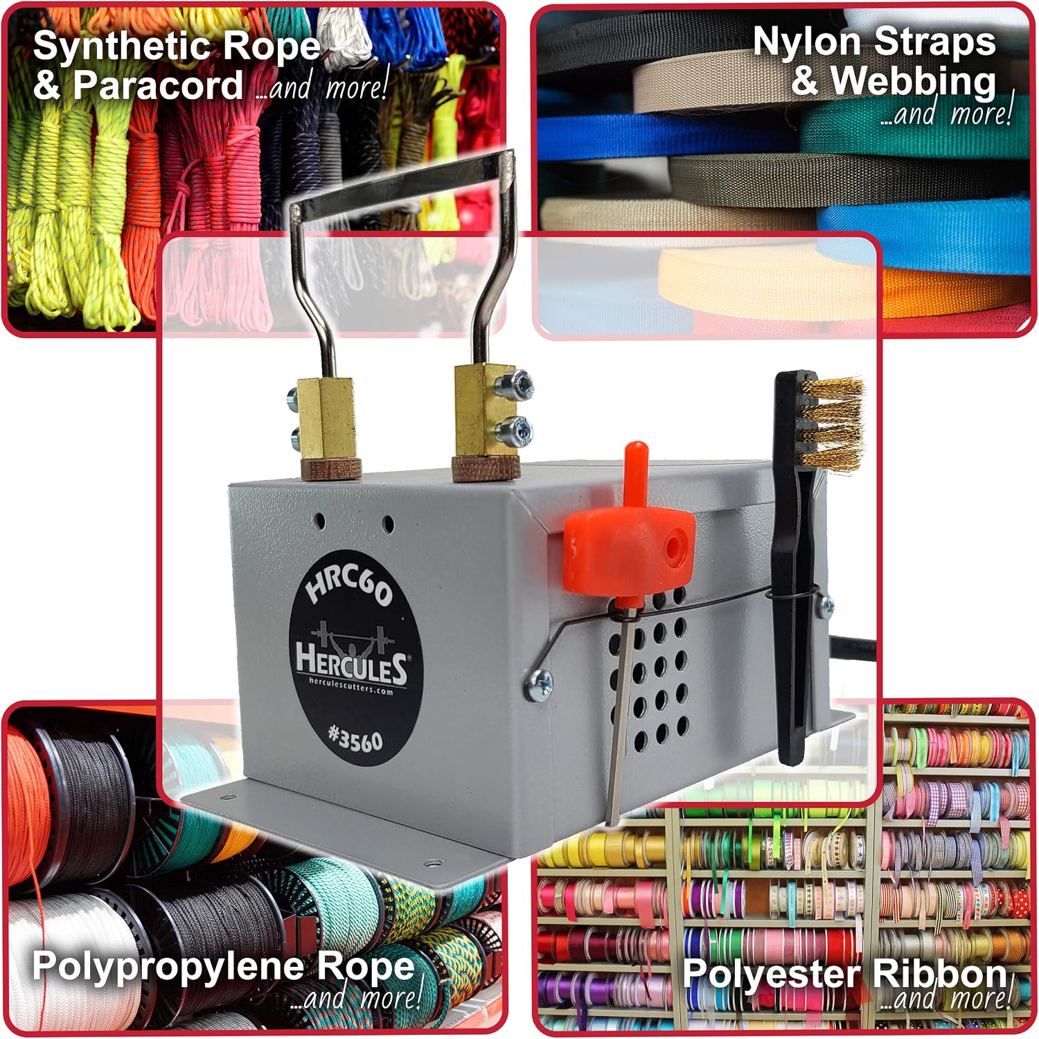 Hercules Hot Knife Rope Cutter - Electric Benchtop 60mm Thermal Cutting Blade for Braid Fabric Webbing Belting Ribbon & More - Hotknife Hot Wire