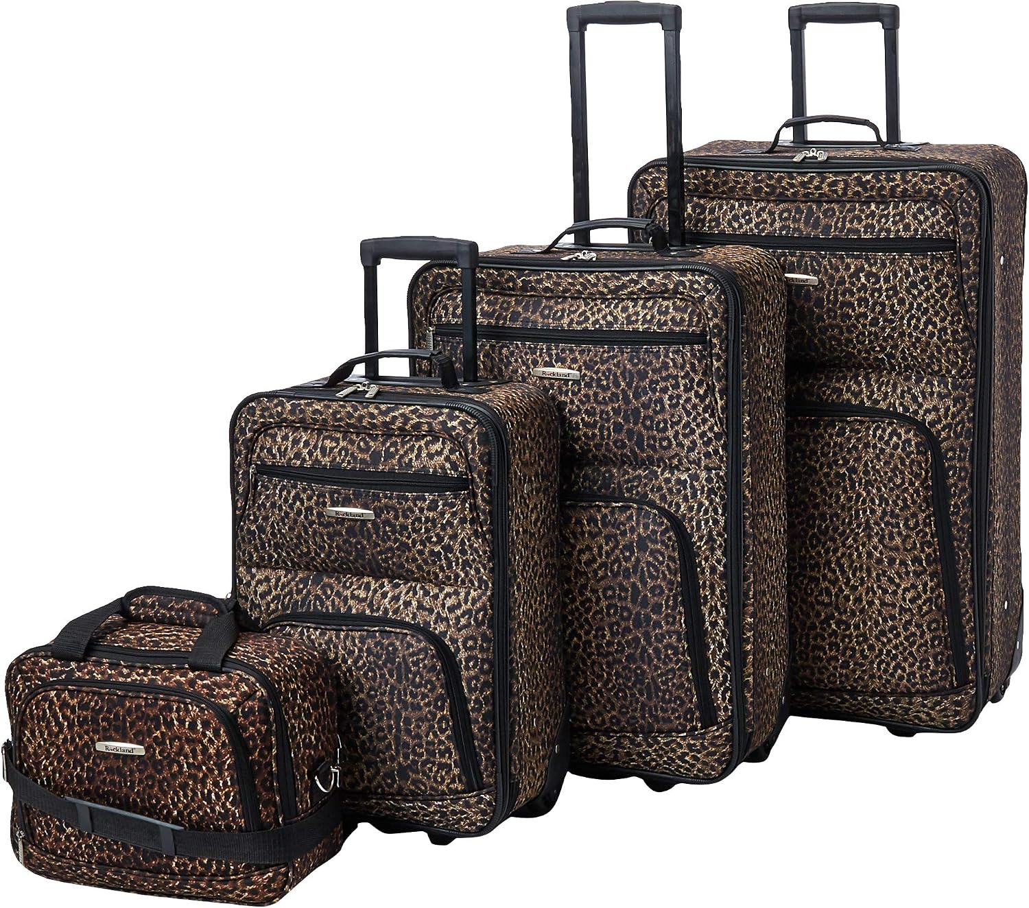 Rockland Fashion Softside Upright Luggage Set,Expandable, Telescopic Handle, Wheel, Black Dot, 2-Piece (14/19)
