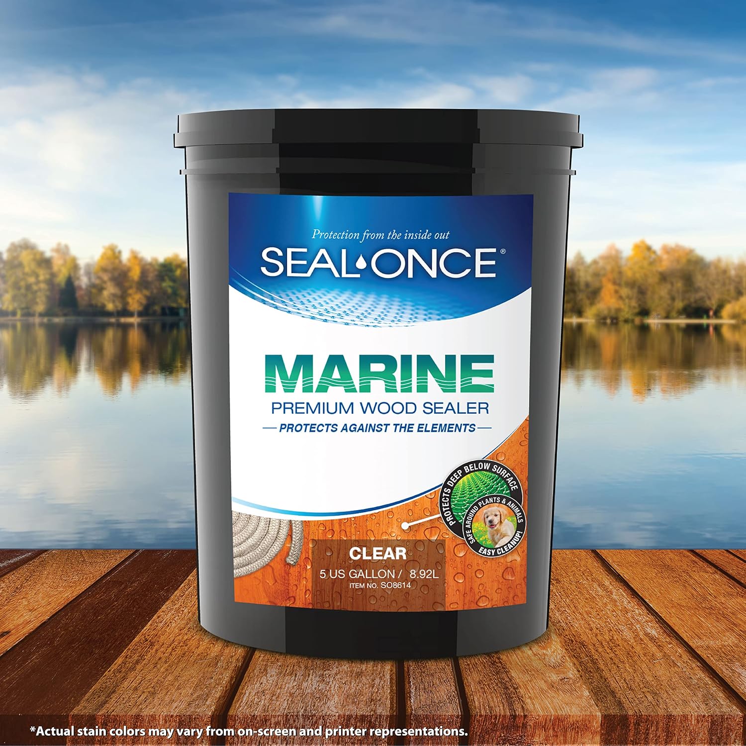 SEAL-ONCE Marine Penetrating Wood Sealer and Waterproofer, Clear, 1 Gallon | Waterproofer & Stain, Water-Based, Ultra-low VOC formula, For high-moisture areas