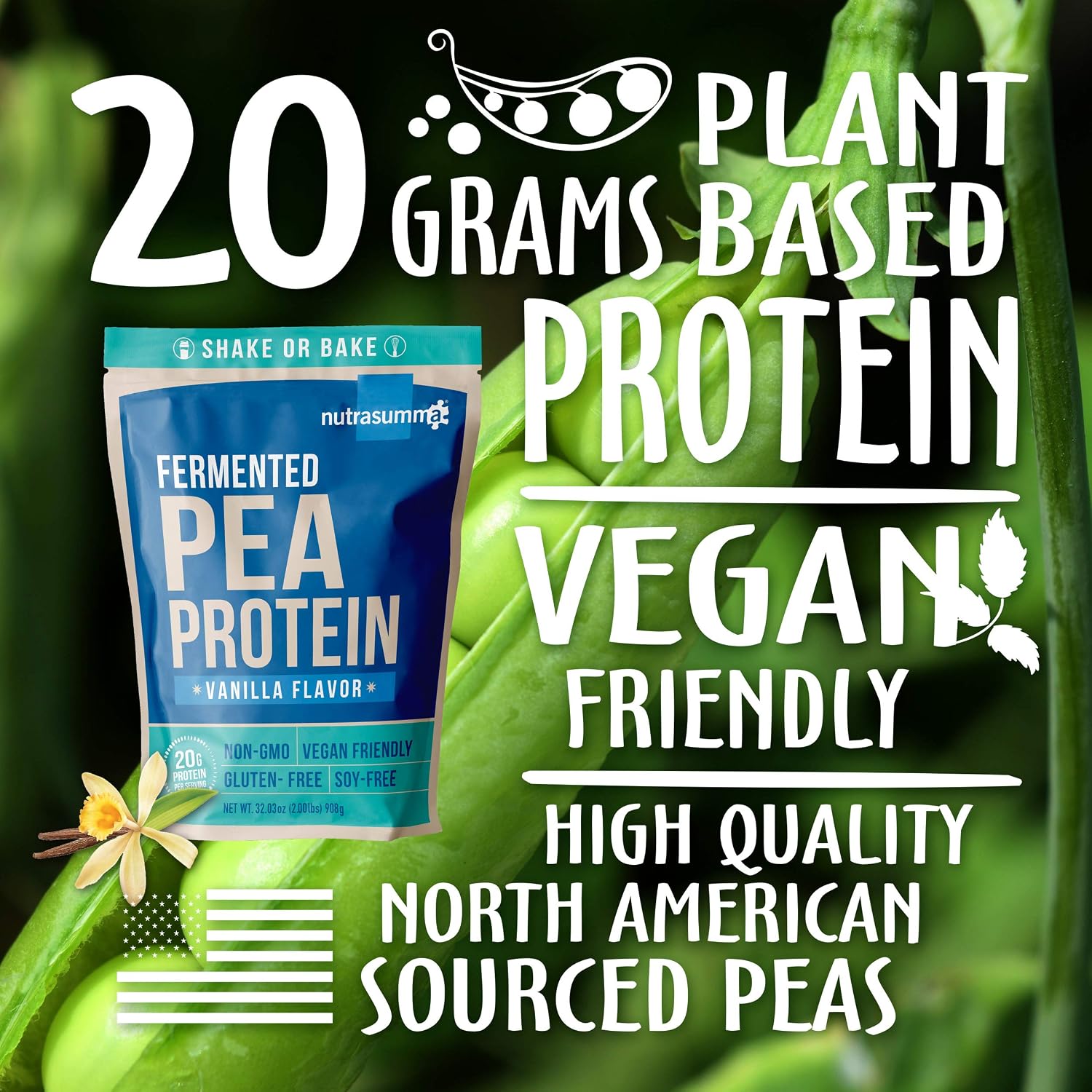 Pea Protein Powder, Vegan Chocolate Flavor, 100% Plant Based, No Artificial Sweeteners, Non GMO, Gluten Free & Soy Free, 2.11 LB