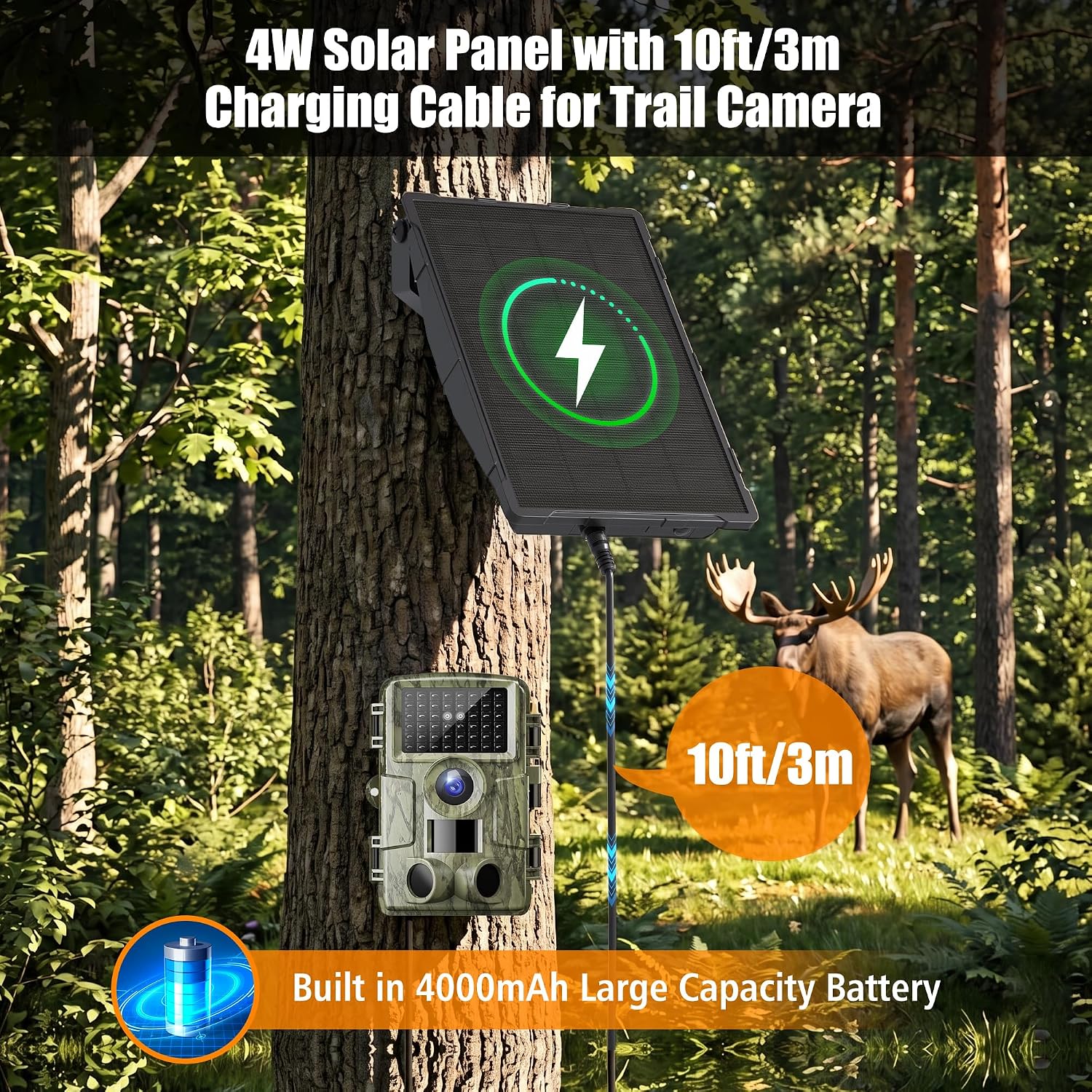 Trail Camera Solar Panel for Tactacam and Cellular&Wireless Hunting Camera | 12V Solar Battery Charger Kit with 4000mAh Rechargeable Battery