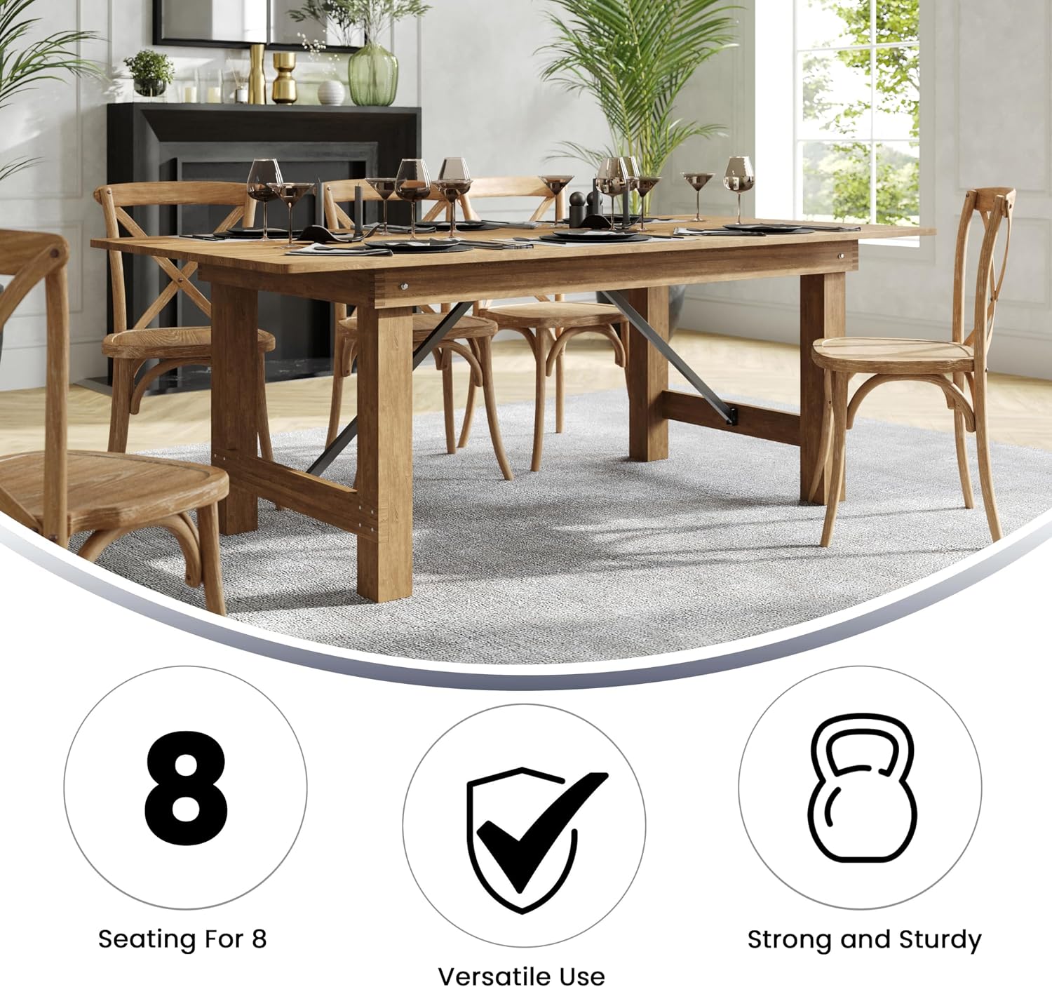 Flash Furniture Hercules Series 7' x 40" Rustic Solid Pine Folding Dining Table, Rectangular Antique Farmhouse Dining and Event Extension Table