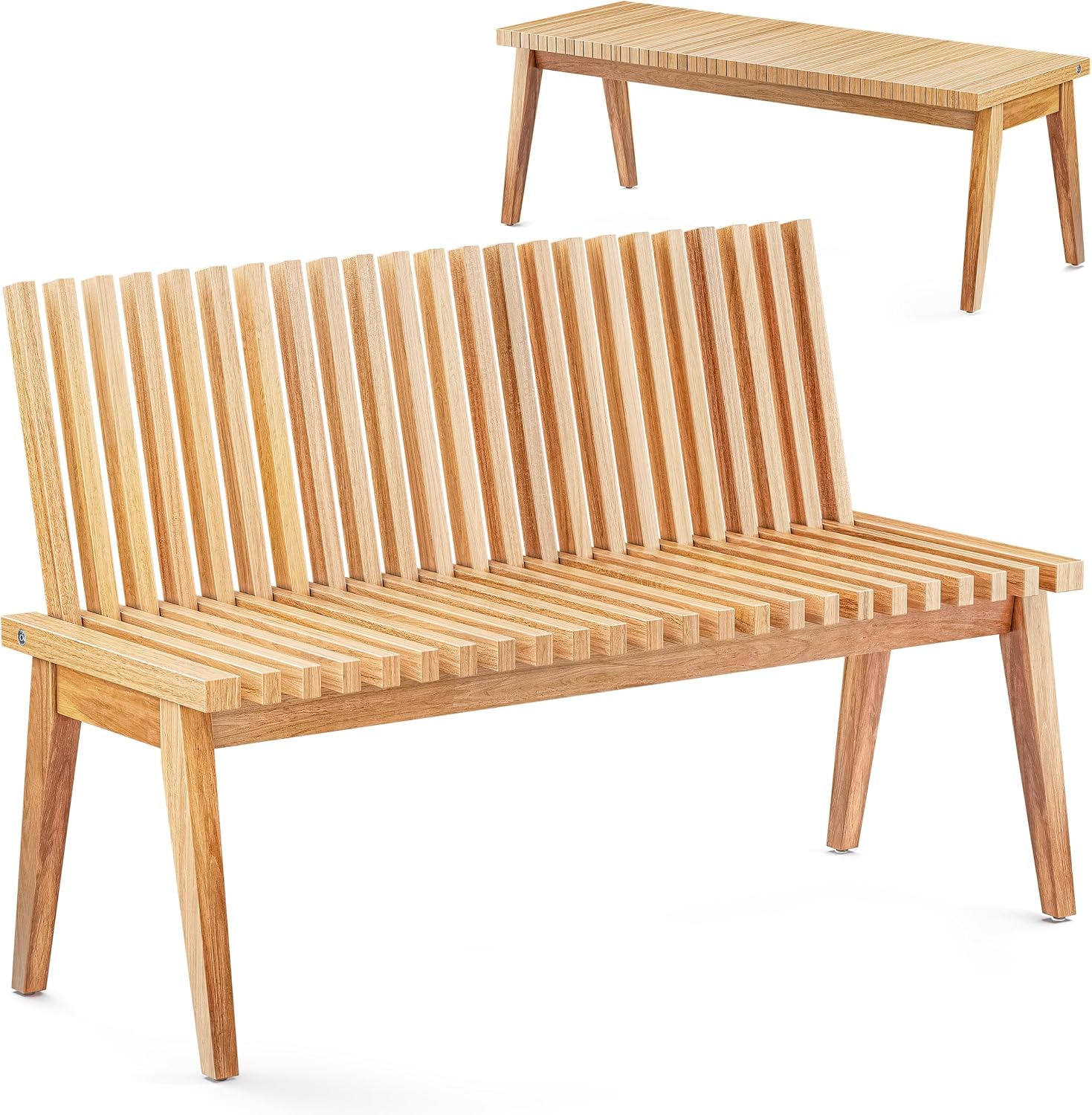 Melino Wooden Bench Outdoor 47" Convertible Acacia Wood Bench, Solid Wood Indoor Patio Benches for Outdoors