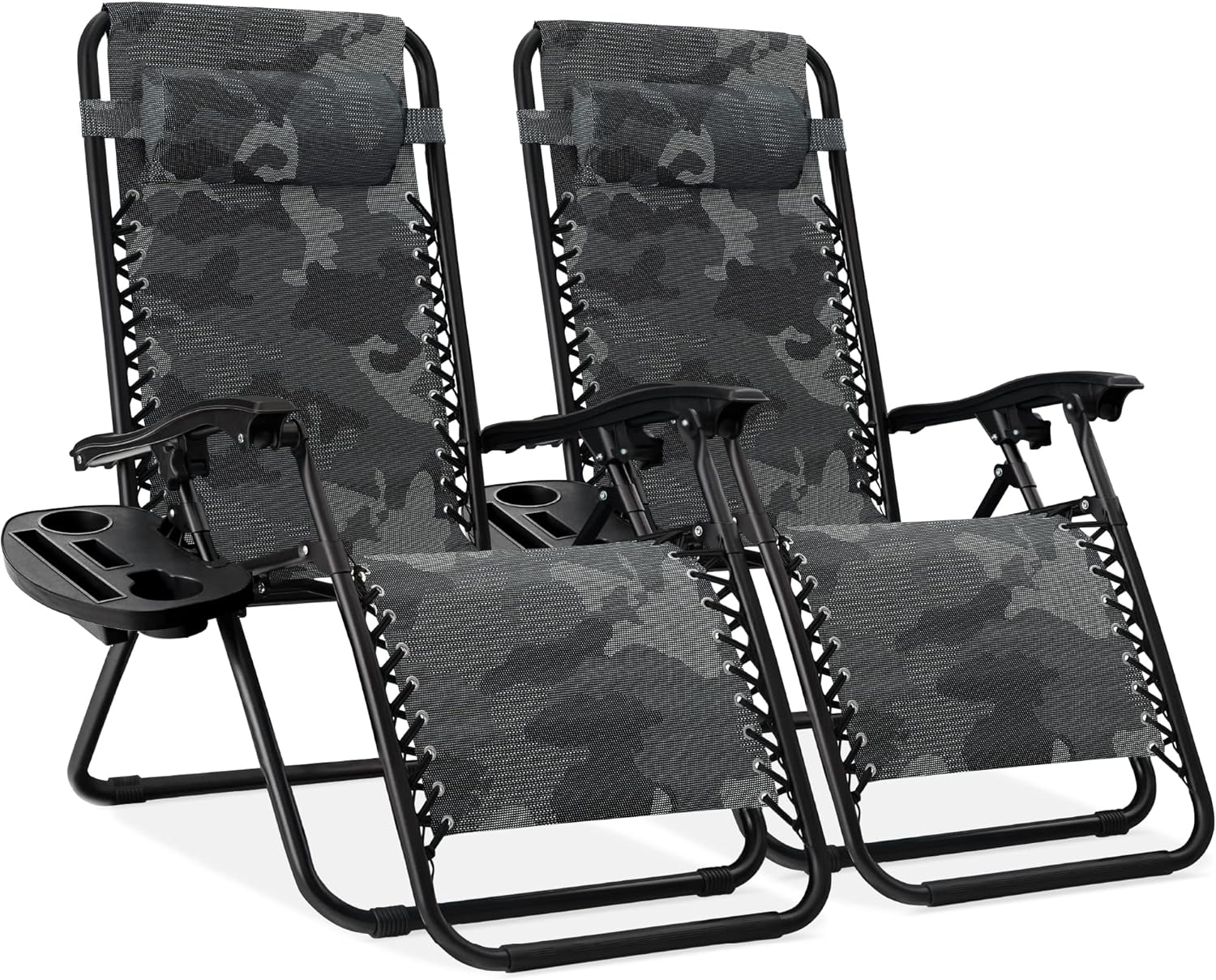 Best Choice Products Set of 2 Adjustable Steel Mesh Zero Gravity Lounge Chair Recliners w/Pillows and Cup Holder Trays - Light Blue