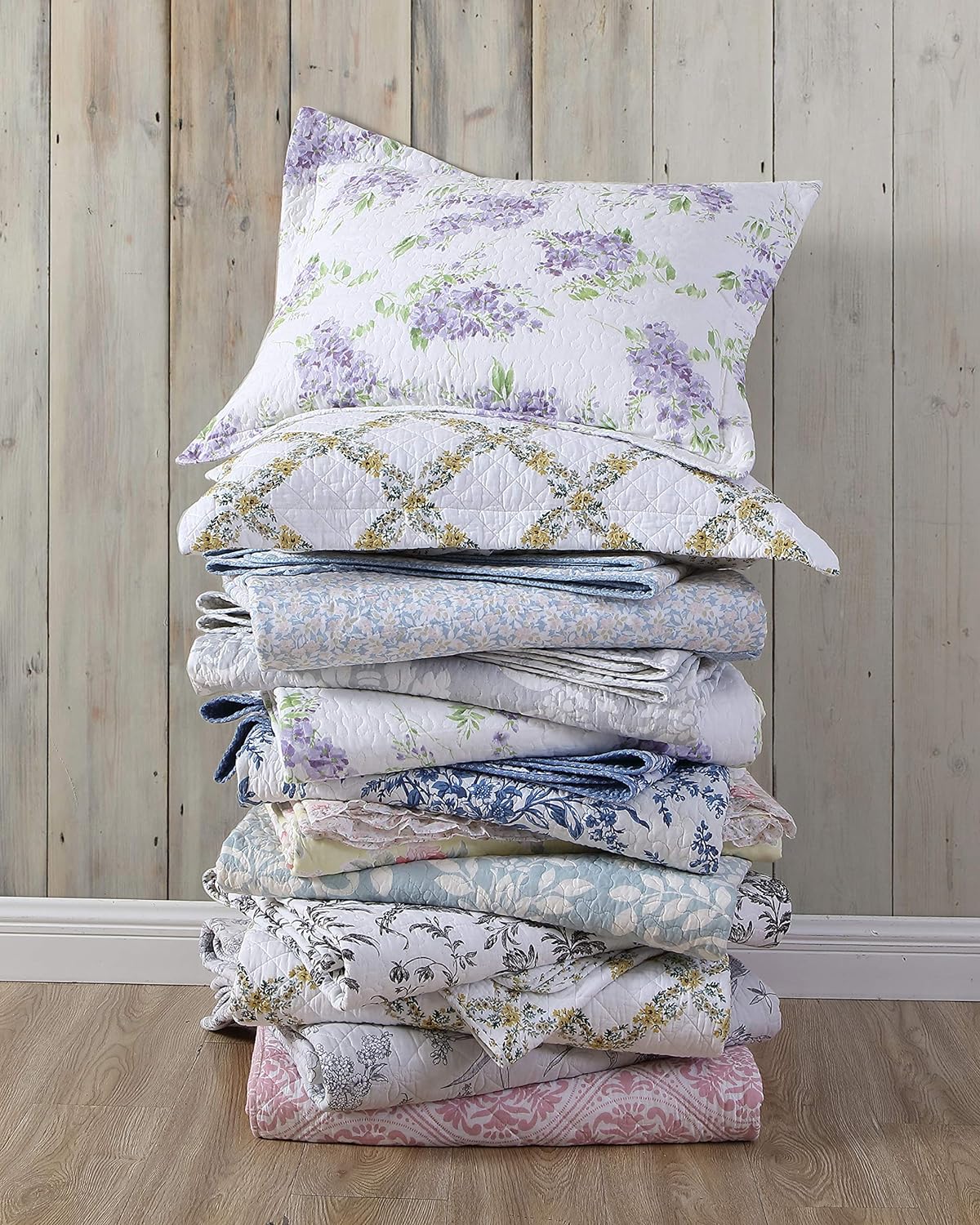 Laura Ashley - Queen Quilt Set, Soft Cotton Bedding with Matching Shams, Reversible Floral Toile Design, Floral Room Decor