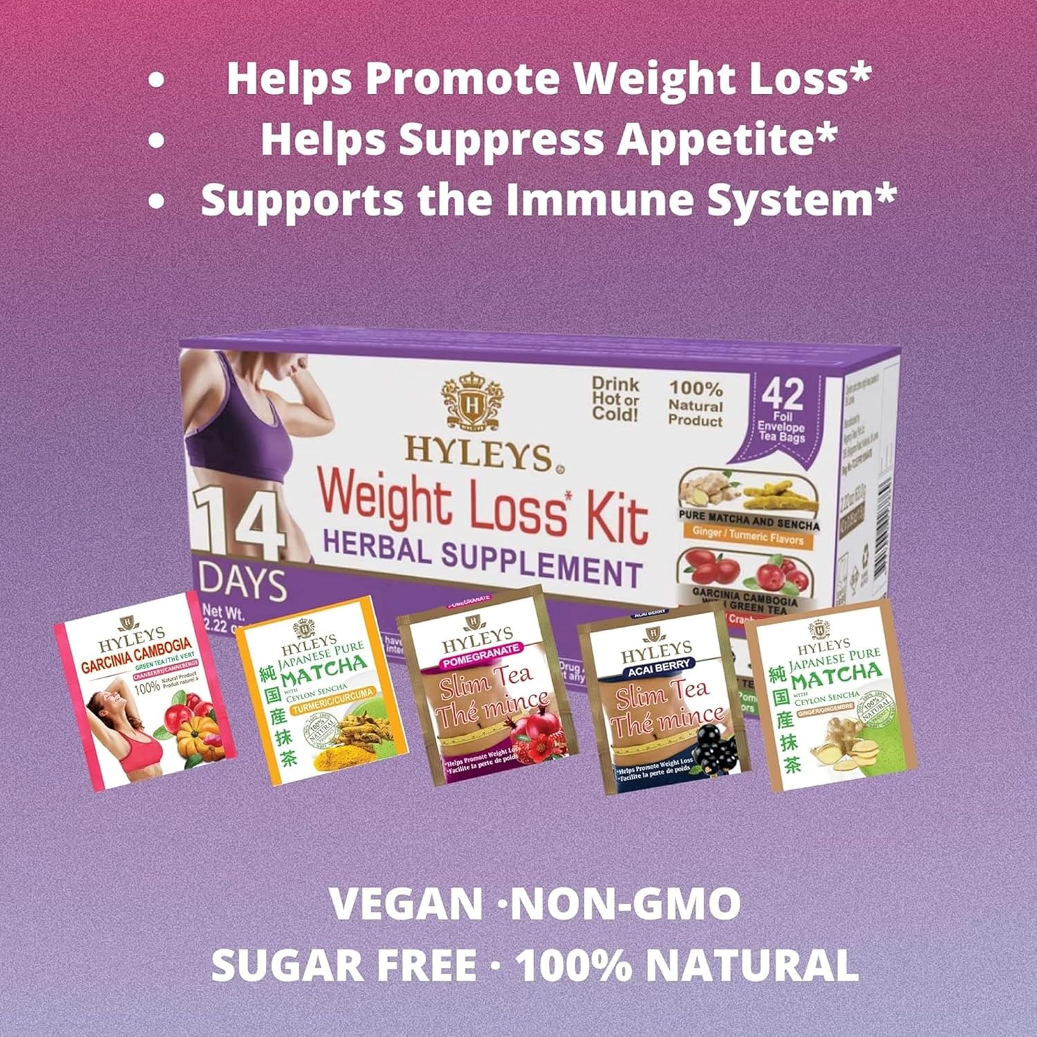 Hyleys 14 Day Weight Loss Tea, Garcinia & Matcha Green Tea, 42 Tea Bags