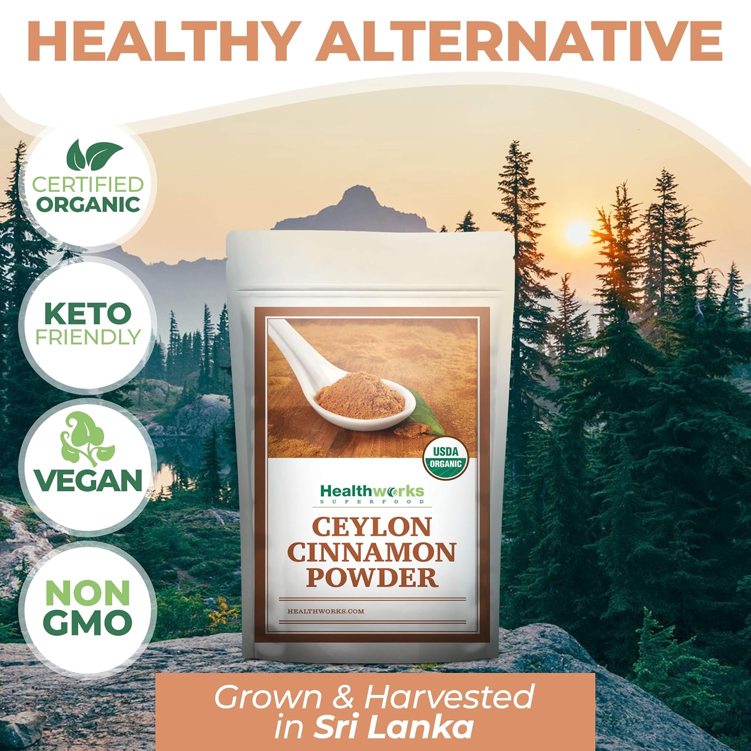 Healthworks Superfoods Organic Ceylon Cinnamon Powder 1 lb Ground Raw Vegan | Organic, Ceylon, Ground, Blood Sugar Support, Non-GMO, Vegan, Keto, For Baking, For Cooking, For Tea, Anti-Inflammatory