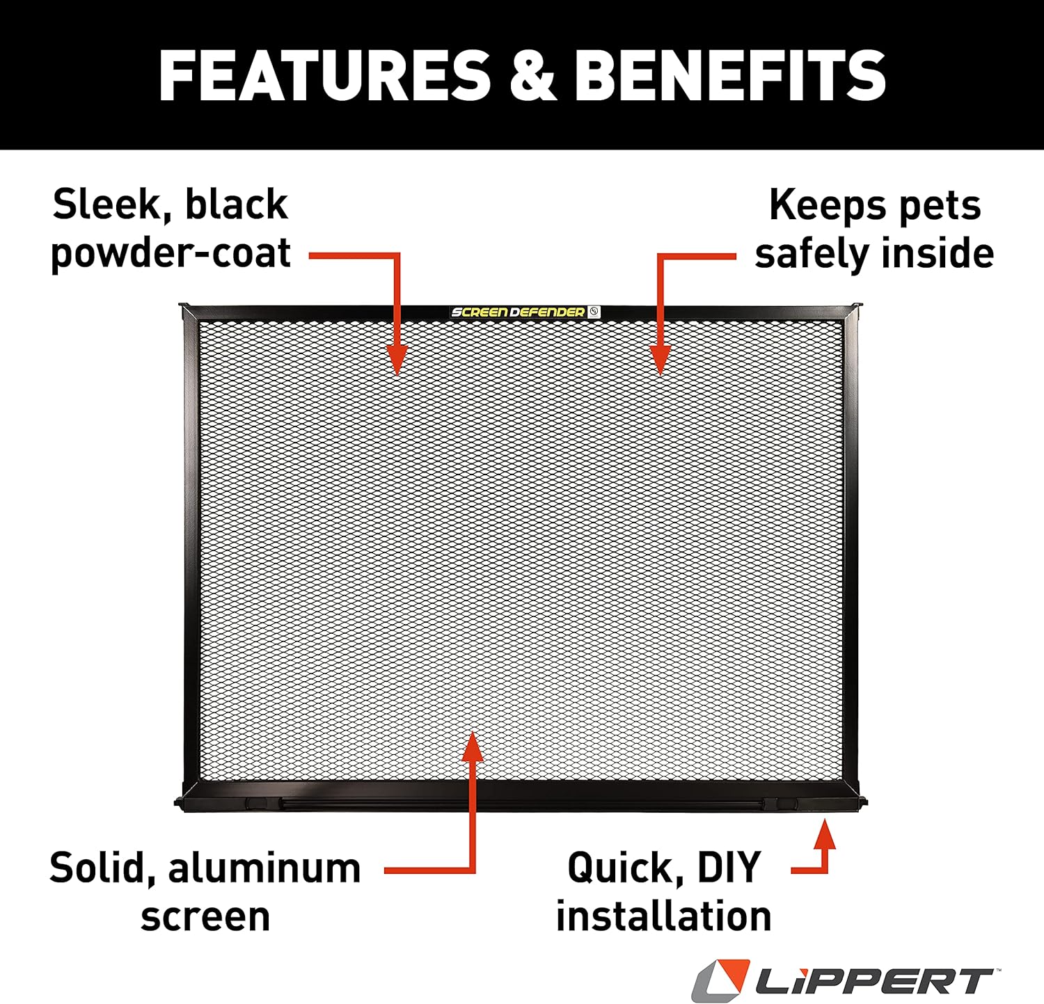 Lippert Components 859794 Screen Defender RV Entry Door Aluminum Screen Protector, 30-inch, Black