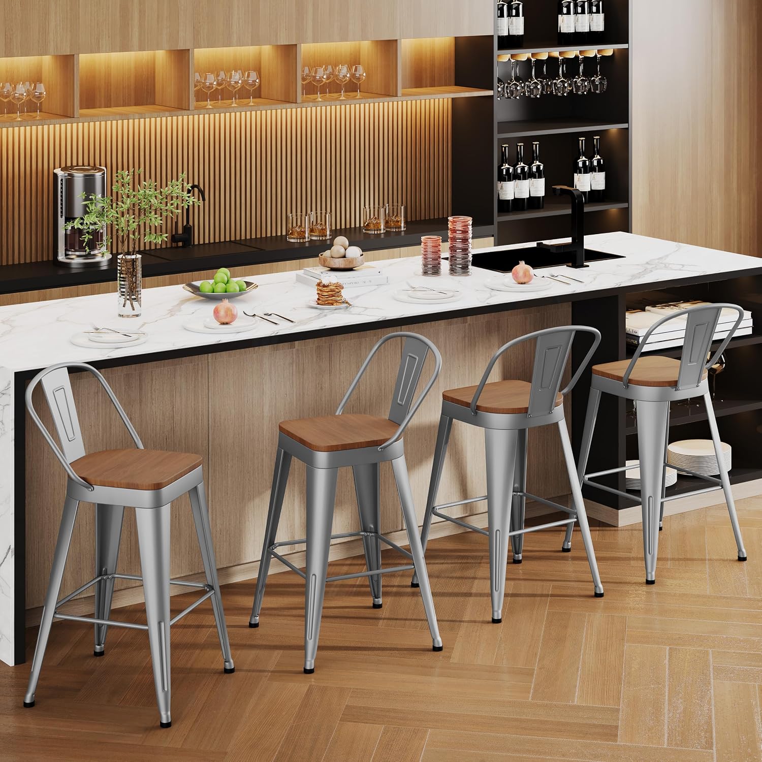 Aklaus Metal Bar Stools Set of 4