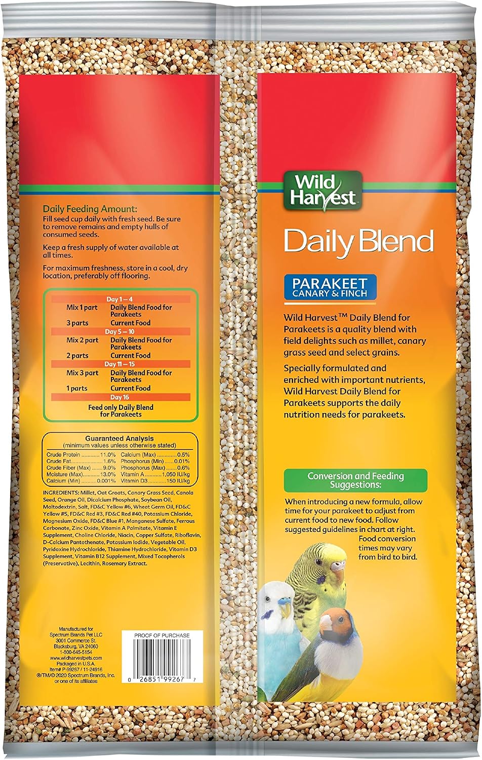 Wild Harvest Daily Blend Nutrition Diet Parakeet, Canary And Finch, Bird Food, 5 Pounds