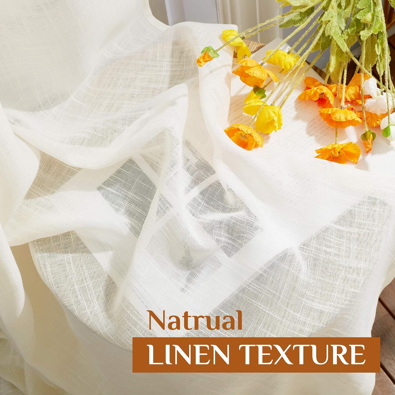 NICETOWN Linen Curtains White Semi Sheer 72 inch Long for Windows, Privacy with Light Filtering Grommet Top Window Treatments for Bedroom/Living Room