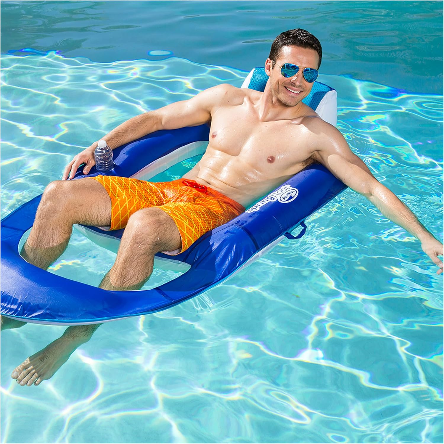 SwimWays Spring Float Recliner 6060700 Water Buoyant Summertime Relaxation Comfort Lounge Seat with Cup Holder for Pool Lake Beach Pond River Island