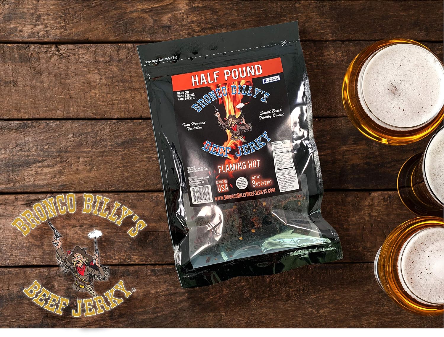 Bronco Billy's Beef Jerky Hickory Smoked Old Country Half Pound Resealable Bag