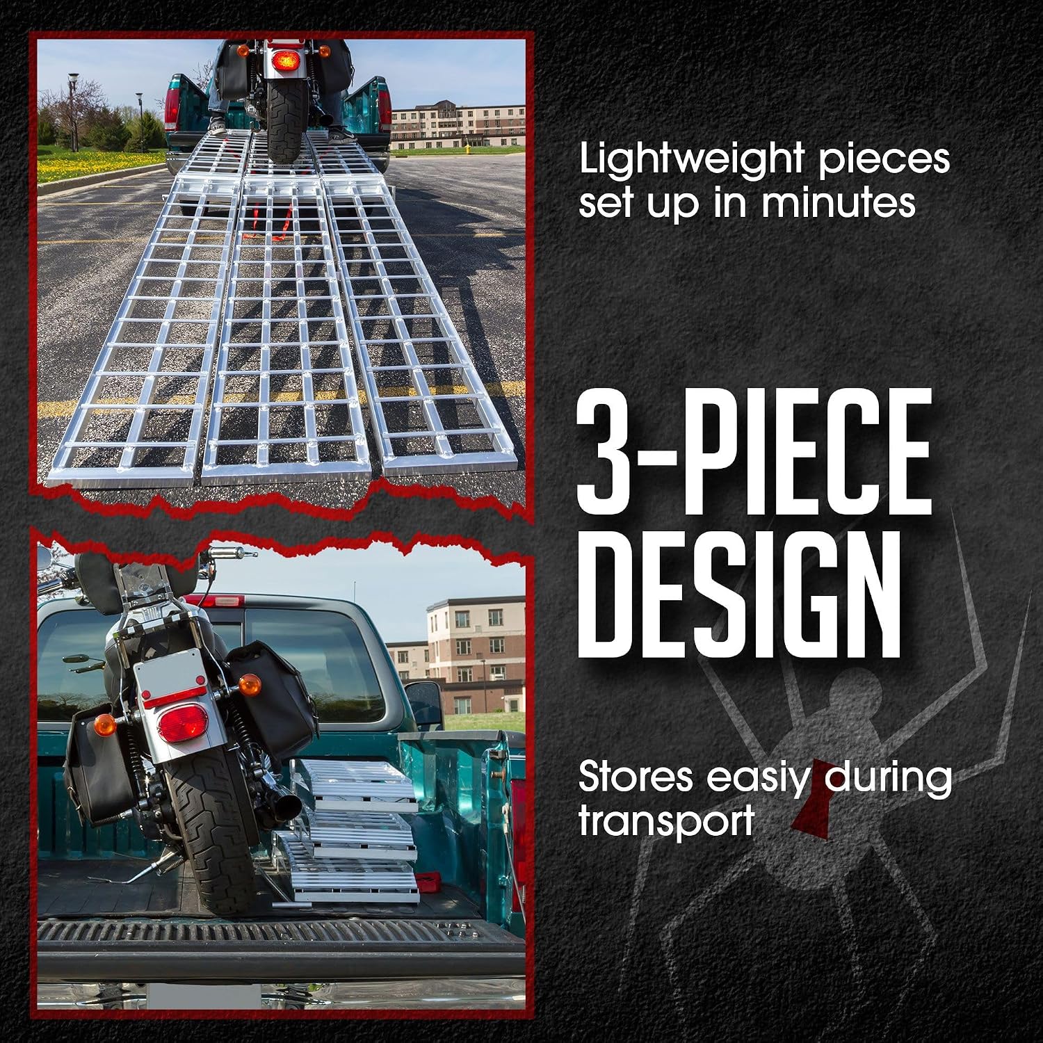 Black Widow Aluminum Folding Motorcycle Ramp for Pickup Trucks, Arched Design, 10’, Silver – Heavy-Duty Portable Automotive Loading Ramps for Truck and Trailer | Heavy-Duty Portable Automotive Ramp for Loading Motorcycles and Dirt Bikes into Truck Beds a…