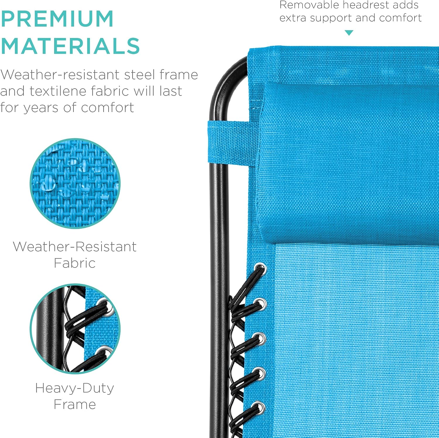 Best Choice Products Set of 2 Adjustable Steel Mesh Zero Gravity Lounge Chair Recliners w/Pillows and Cup Holder Trays - Light Blue