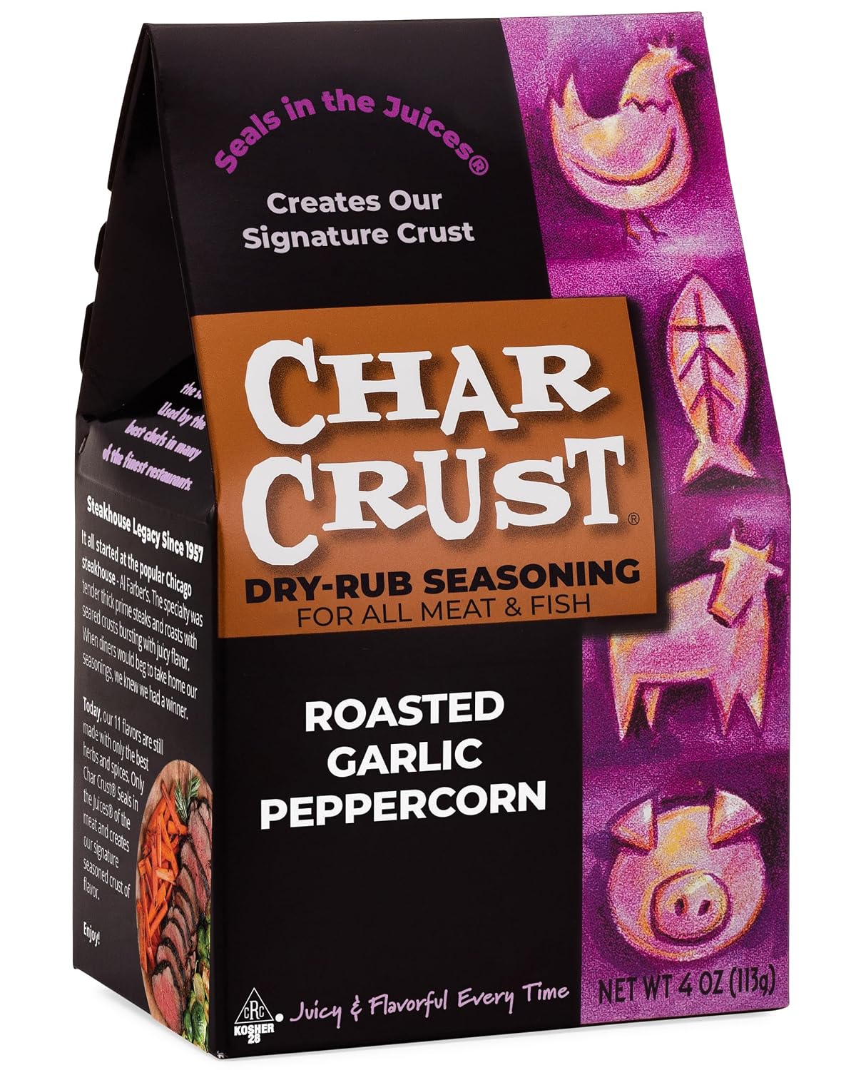 Char Crust Dry-Rub Seasonings Original Hickory Grilled | All-in-one seasonings | Perfect for Steaks, Burgers, Ribs, Tuna | Signature Crust that Seals in the Juices, 4 Ounce (Pack of 6)