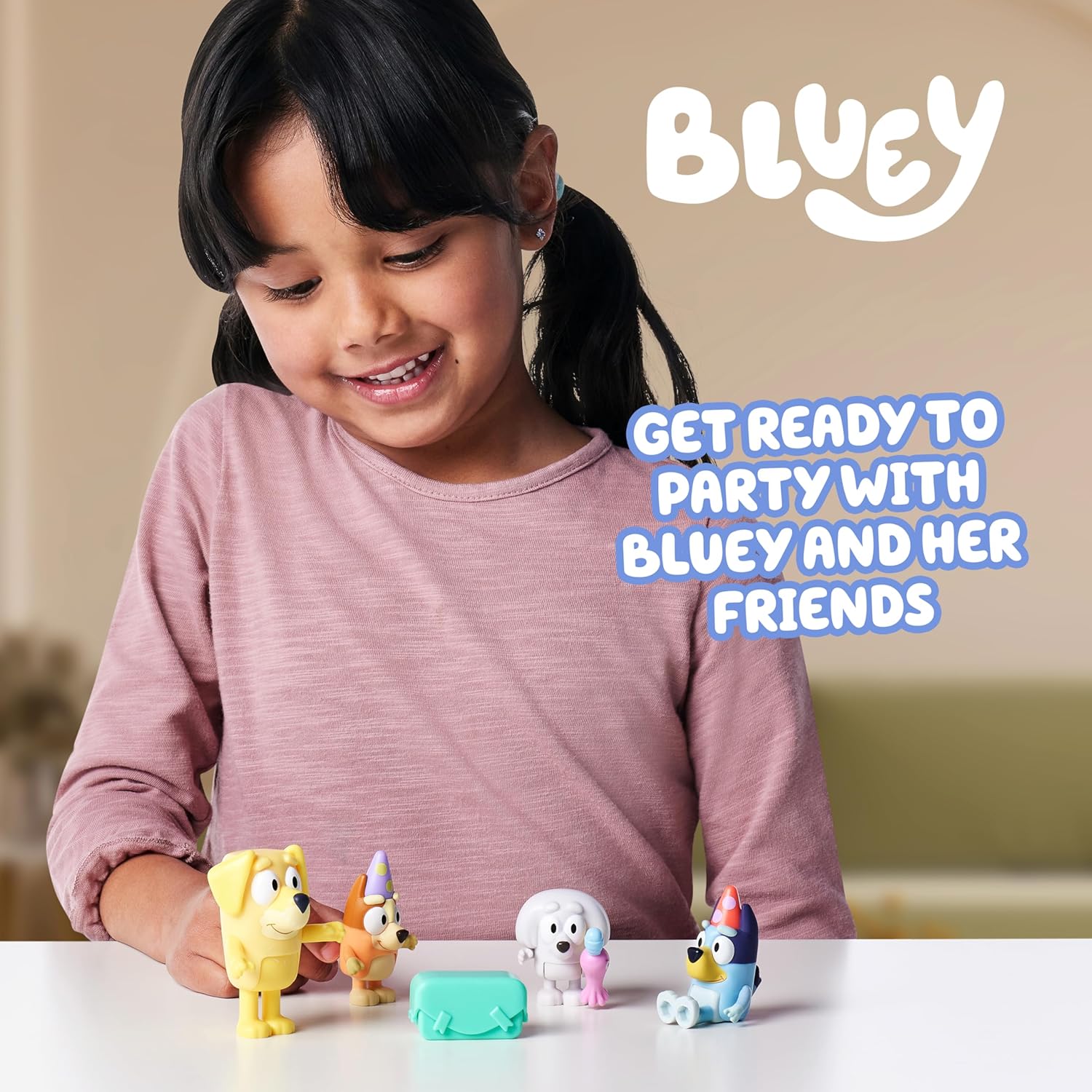 Bluey School Figurine Toys Pack of 4, Articulated Character Toys with Chloe, Rusty, and Calypso Figurines, Small Action Figures for Kids Ages 3+