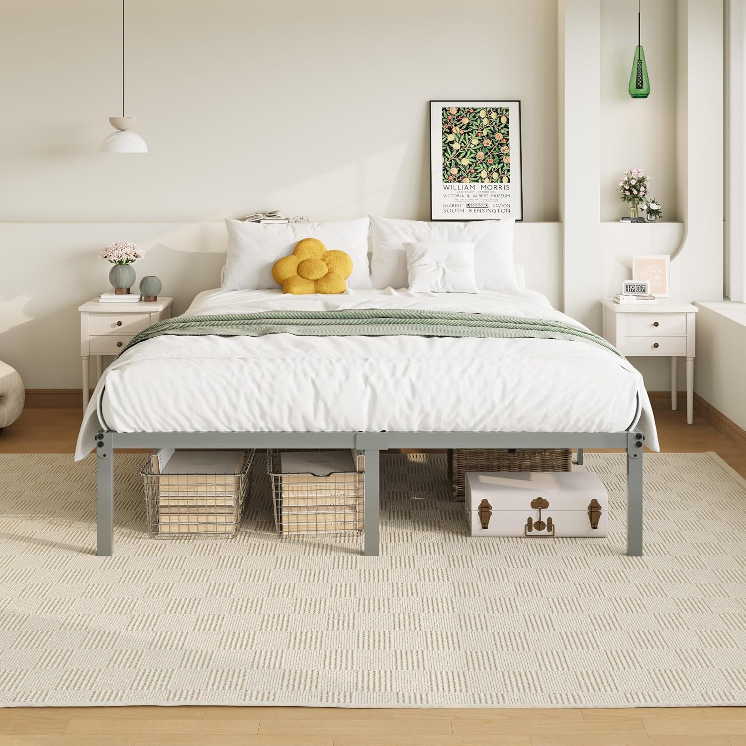 Allewie Full Size Bed Frame, 14 inch Metal Platform Beds with Storage Space, No Box Spring Needed and Easy Assembly, White