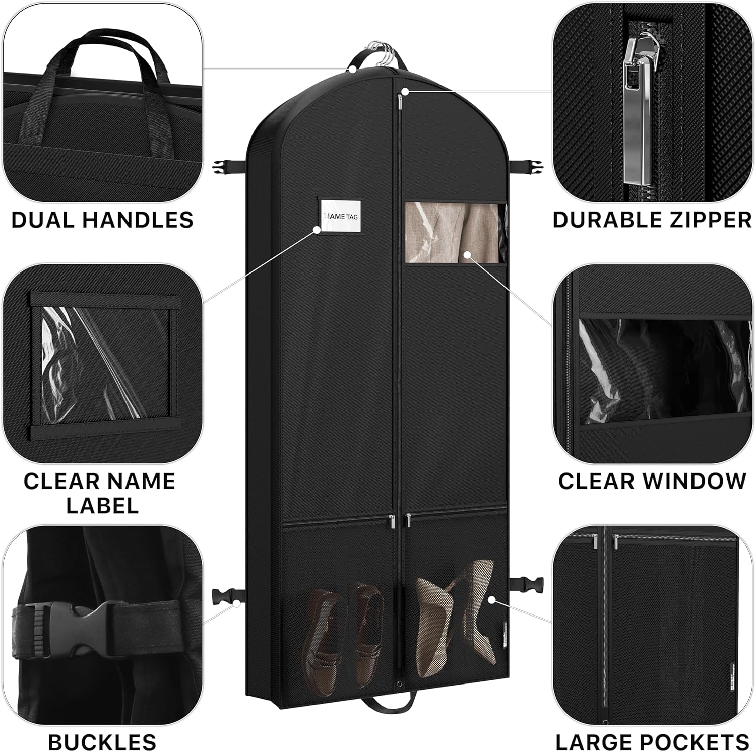 Simple Houseware 43" Travel Garment Bag with Pockets, Heavy Duty Suit Bag