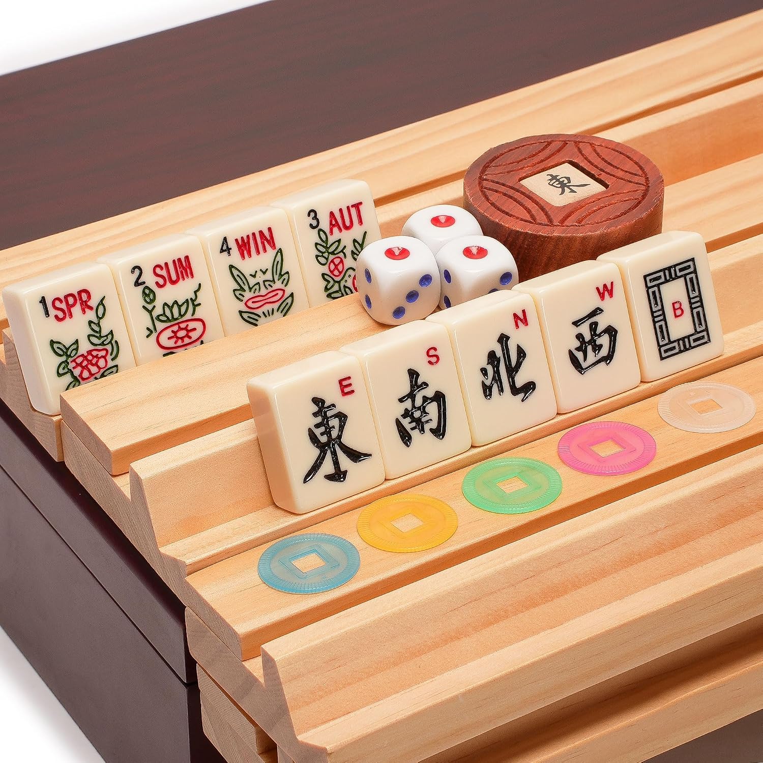 Yellow Mountain Imports American Mahjong Set – The Classic with 166 Tiles, Vintage Rosewood Veneer Case & Mahjong Accessories