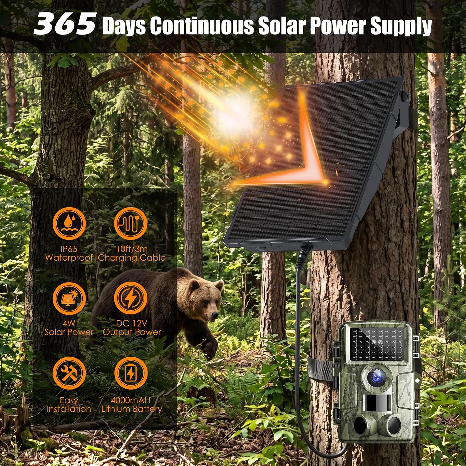 Trail Camera Solar Panel for Tactacam and Cellular&Wireless Hunting Camera | 12V Solar Battery Charger Kit with 4000mAh Rechargeable Battery