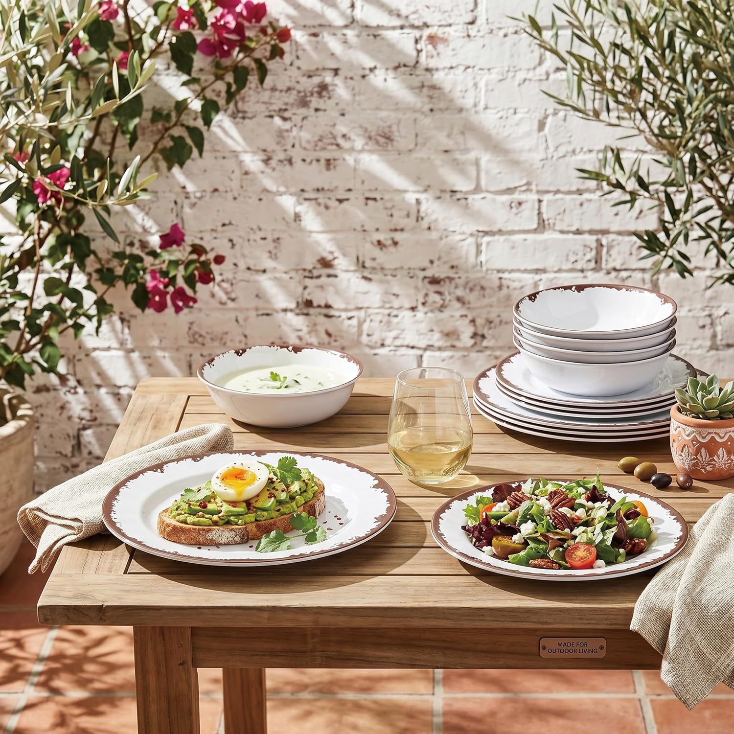 Rustic Melamine Dinnerware Set,12-Piece Plates and Bowls Sets,Yinshine Unbreakable Melamine Dish Set,Lightweight,Service for 4,Dishwasher Safe,Green