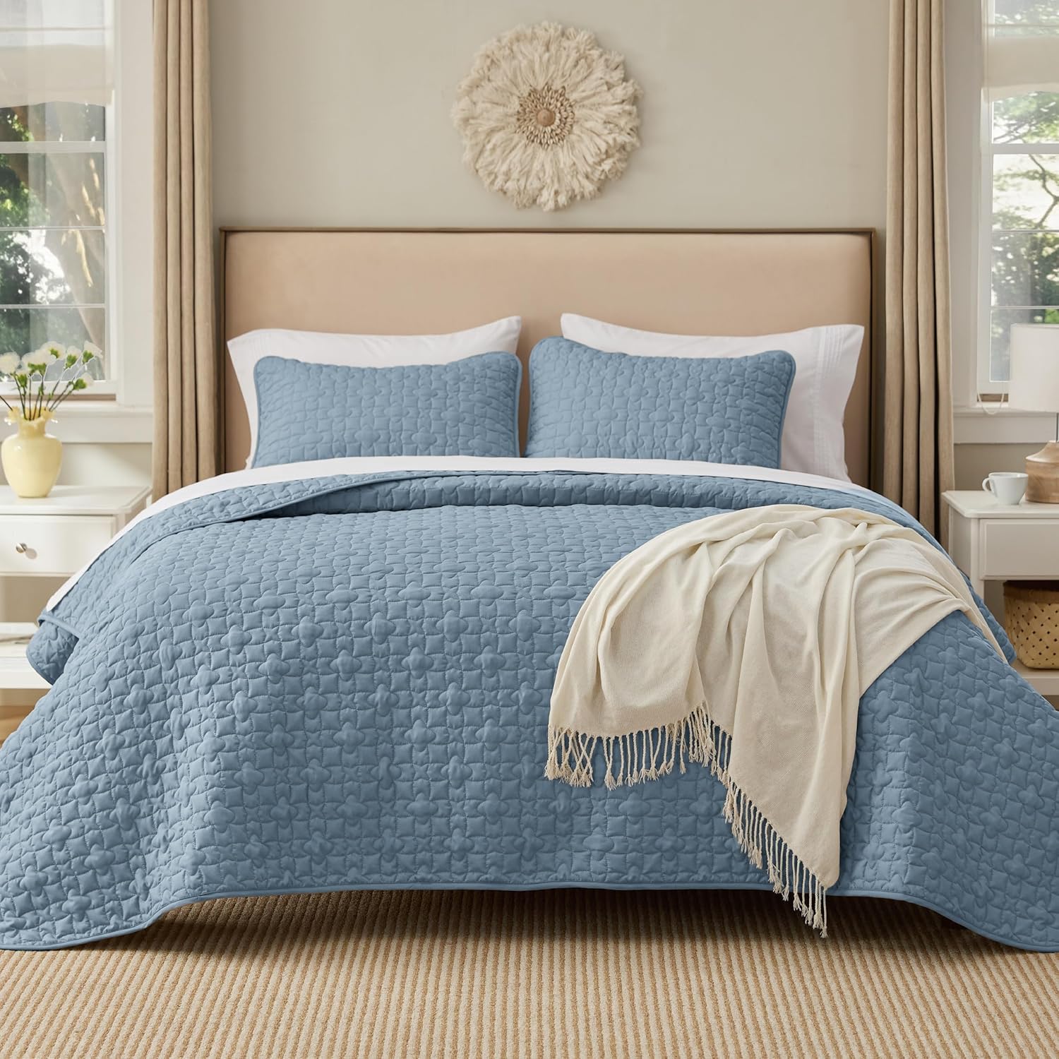Bedsure Quilts Queen Size - Grey Bedspreads Queen Size with Basket Weave Pattern, Soft Quilt Bedding Set, Lightweight Comforter Set Coverlet for All Seasons with 2 Pillow Shams (90" x 96")