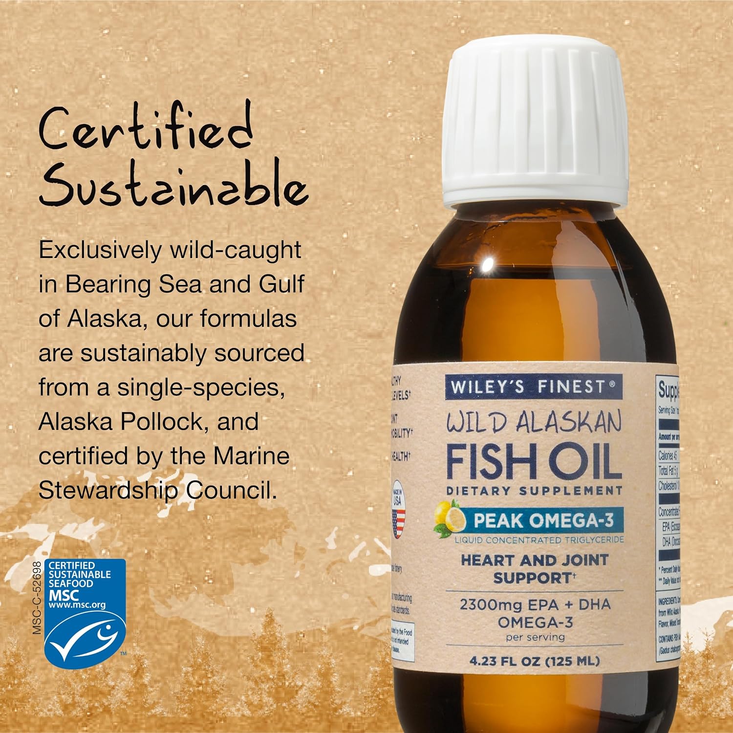 Wiley's Finest Wild Alaskan Fish Oil Peak Omega-3 Liquid Supplement - 2300mg EPA and DHA Omega-3s - Lemon Flavor - 8.45 Oz (50 Servings)