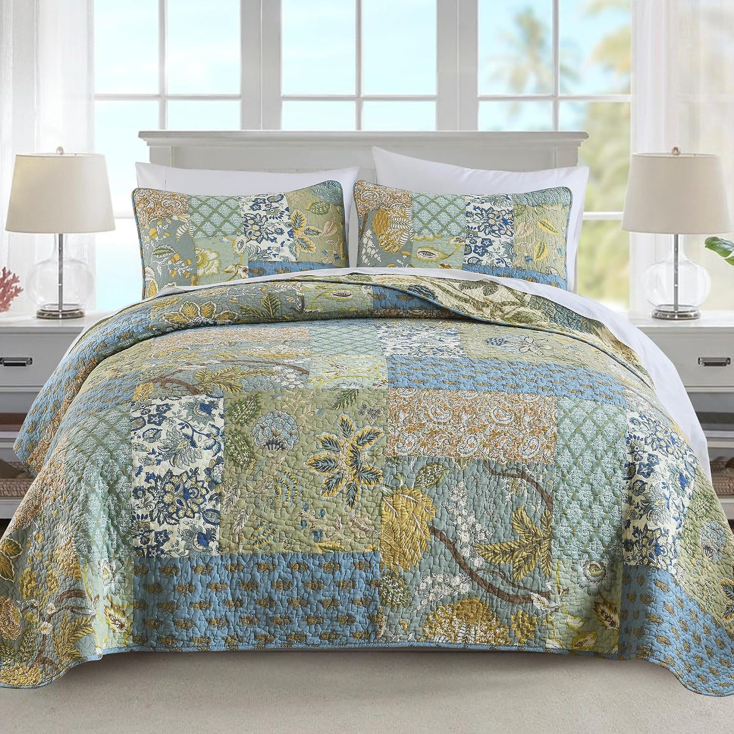 Striped Classical Cotton 3-Piece Patchwork Bedspread Quilt Sets, King Size