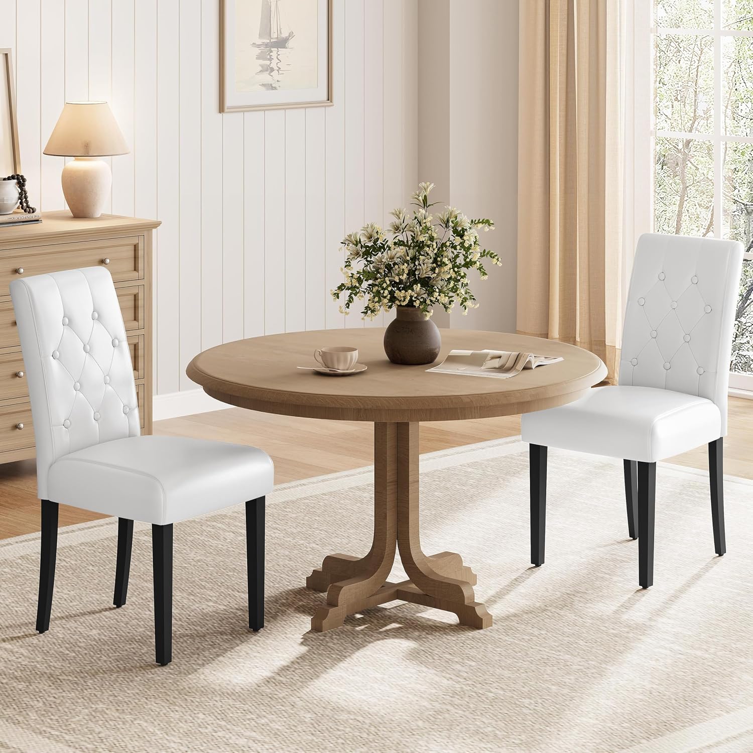 Yaheetech Dining Chairs Set of 2 Button Tufted Kitchen Chairs Brown