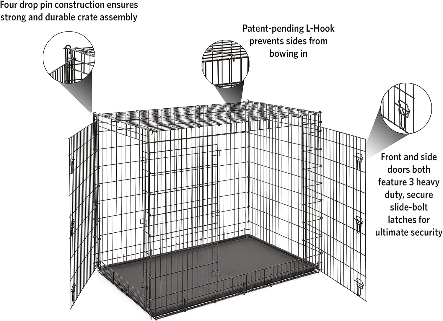 MidWest Homes for Pets 48-Inch iCrate for Extra-Large Breeds, 90-110 lbs, Single Door Folding Dog Crate with Divider Panel, Leak-Proof Tray & Secure Latches, Portable, Durable & Easy to Assemble