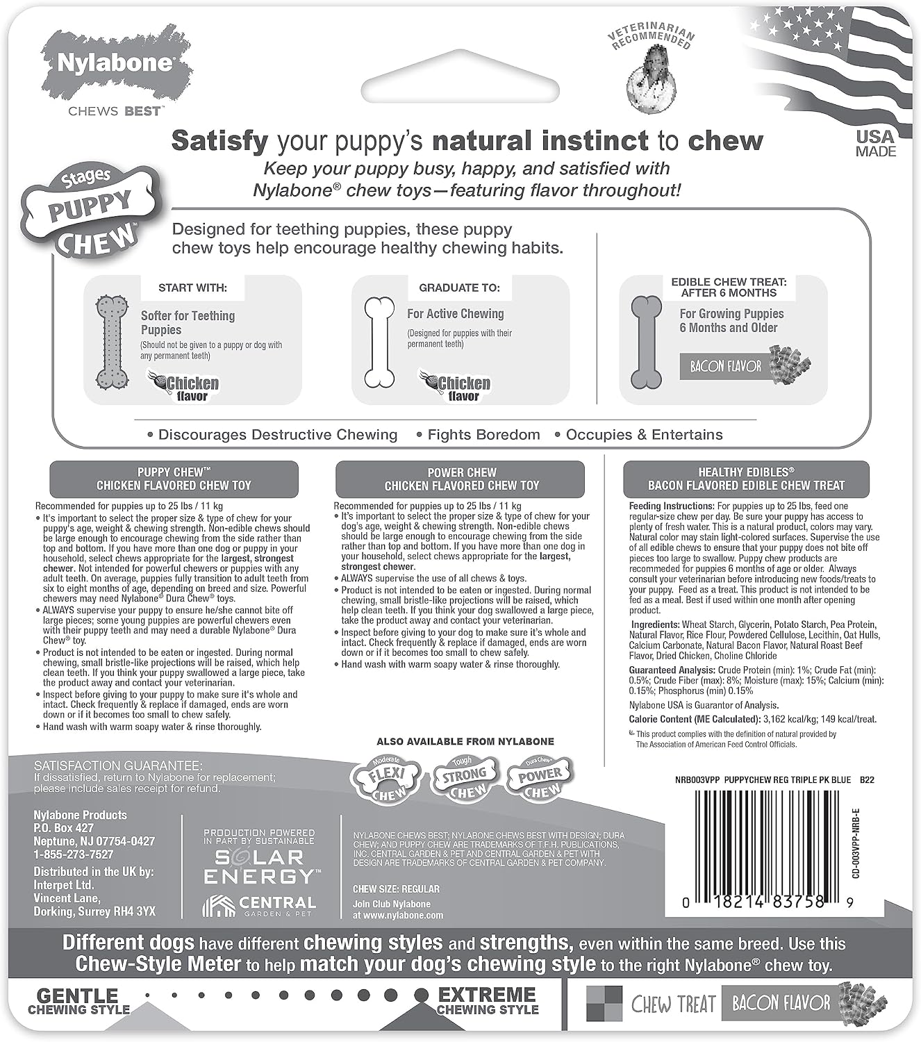 Nylabone Puppy Pacifier Chew Toy, Teething Toys for Puppies up to 25 lbs | Puppy teething toys with bacon flavor, soft material, textured nubs massage gums