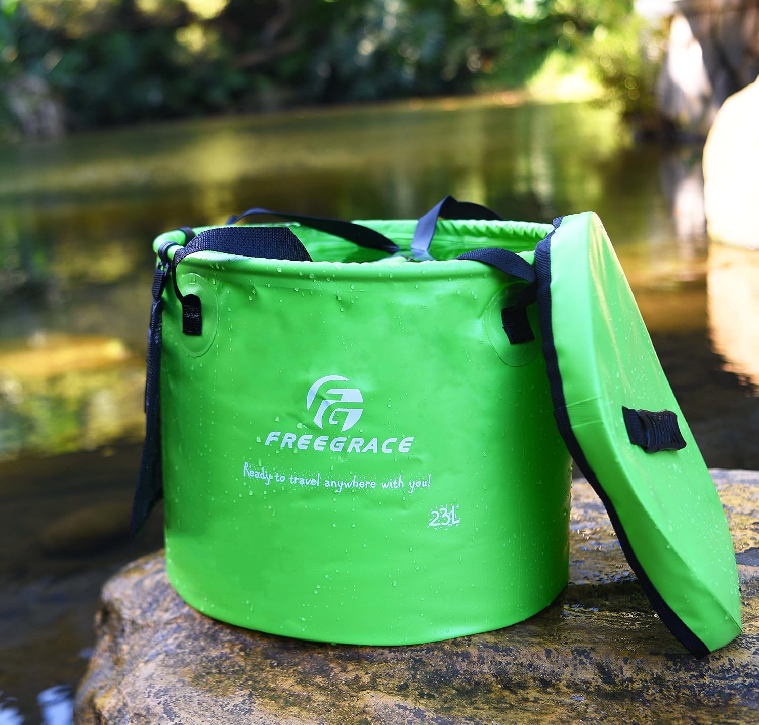Freegrace Collapsible Bucket with Mesh Tool Pocket - 10L, 16L & 23L Portable Folding Water Container - Heavy Duty 500D Tarpaulin, BPA-Free Wash Basin for Camping, Fishing, RV, and Car Washing