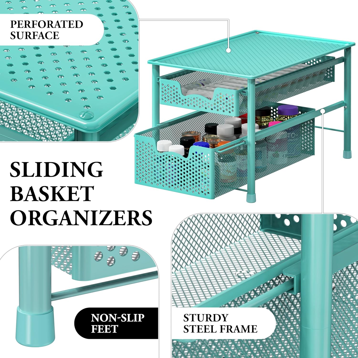 Simple Houseware Stackable 3 Tier Sliding Basket Organizer Drawer, Silver