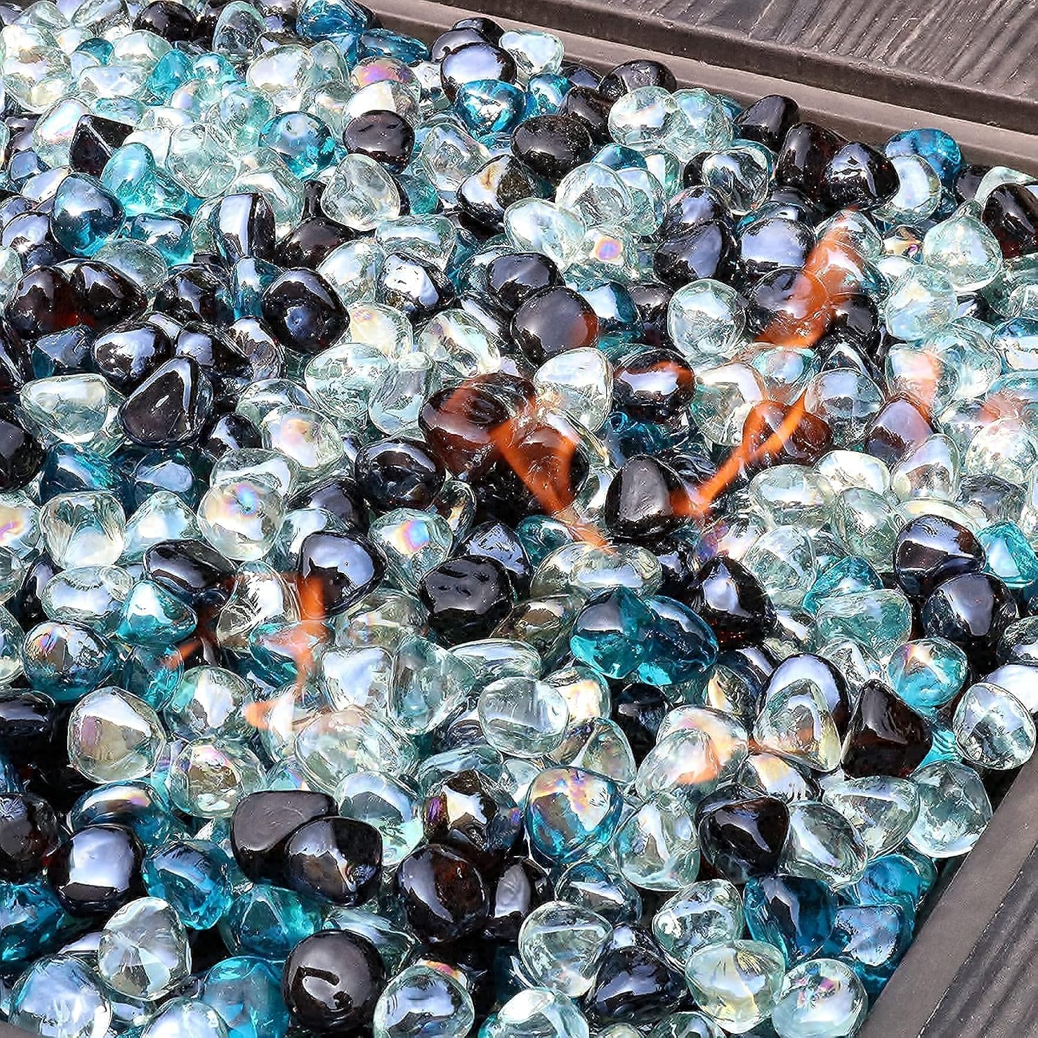 Fire Glass Diamond 1 Inch Fire Pit Glass Rocks for Propane or Gas Fire Pit （10 Pounds Margarita Azura Blue ） Gift Package