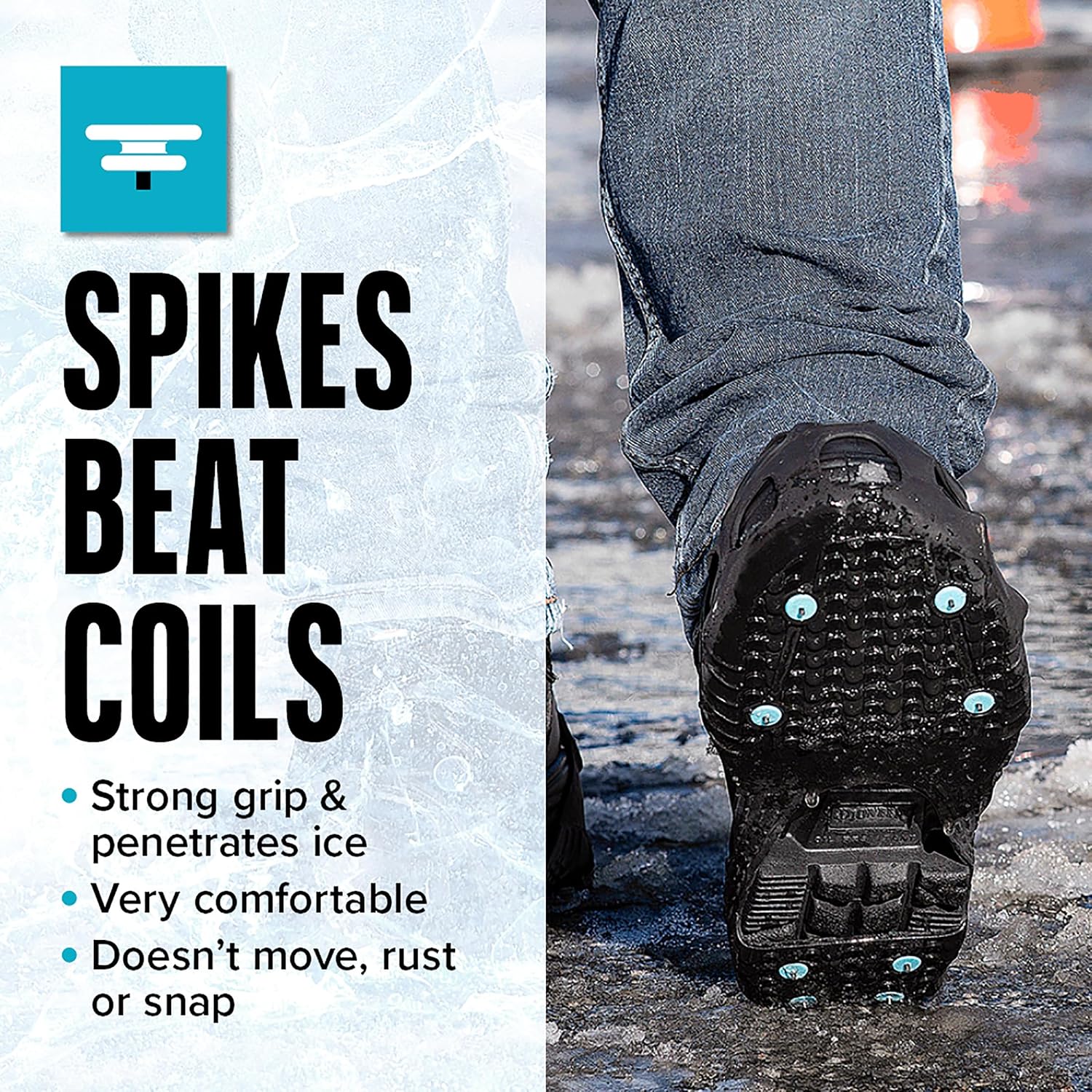 Due North All Purpose Industrial Ice Cleats for Men & Women - Traction Aids for Walking & Working on Snow/Ice - 16 Spikes