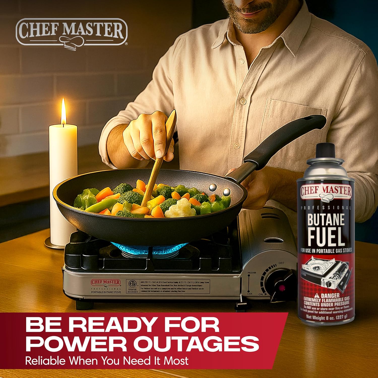 Chef Master Butane Fuel Canister, Camp Stove & Torch Refill, 8 oz, 12-Pack