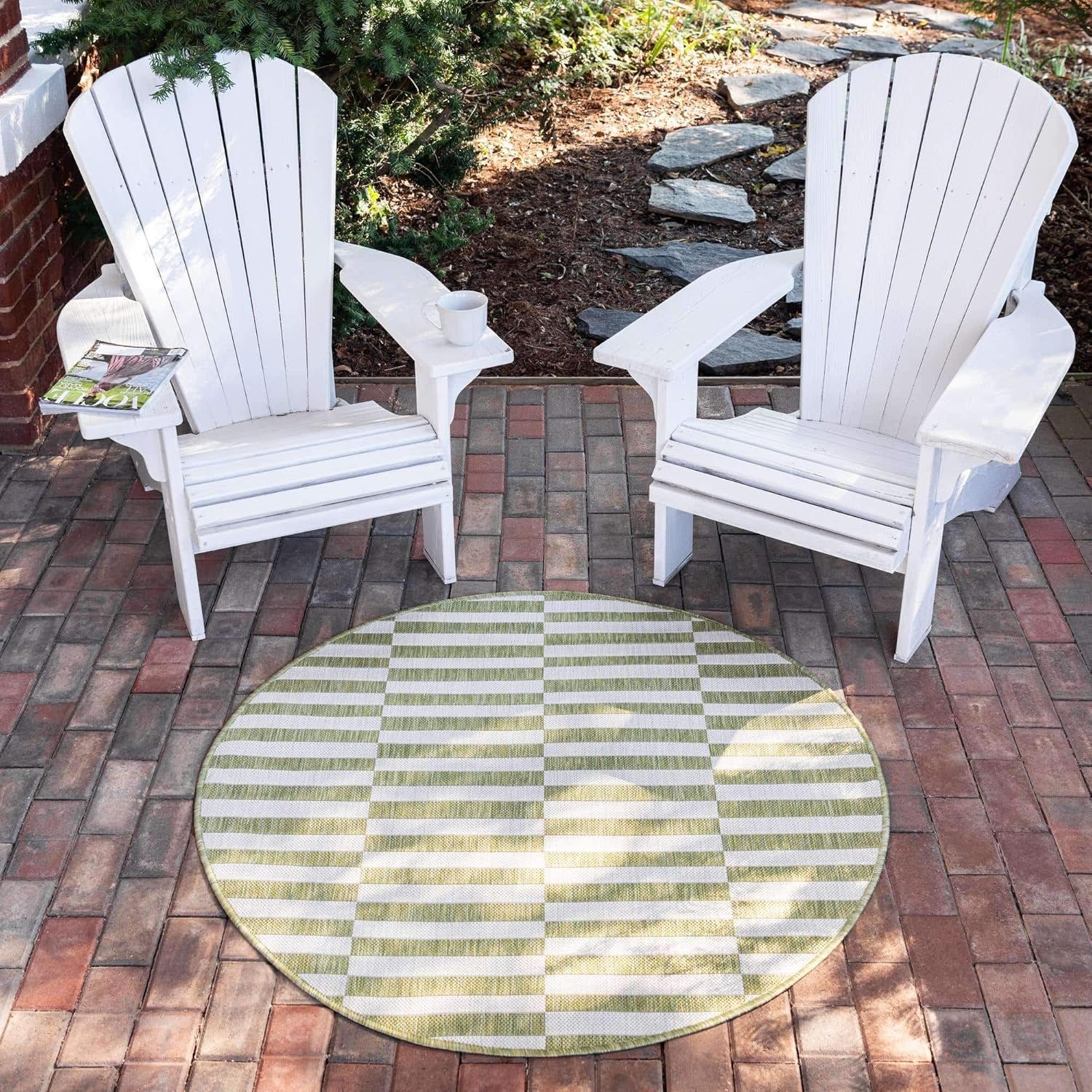 Unique Loom Outdoor Striped Collection Area Rug - Striped (7' 1" x 10' Rectangle, Taupe/Ivory)