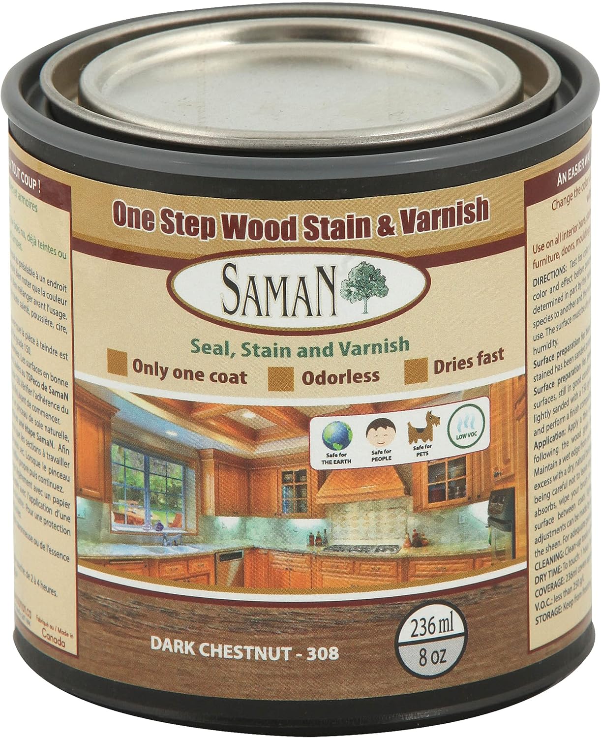SamaN Interior One Step Wood Seal, Stain and Varnish – Oil Based Odorless Dye - Protection for Furniture and Fine Wood (Cedar SAM-303, 8 oz)