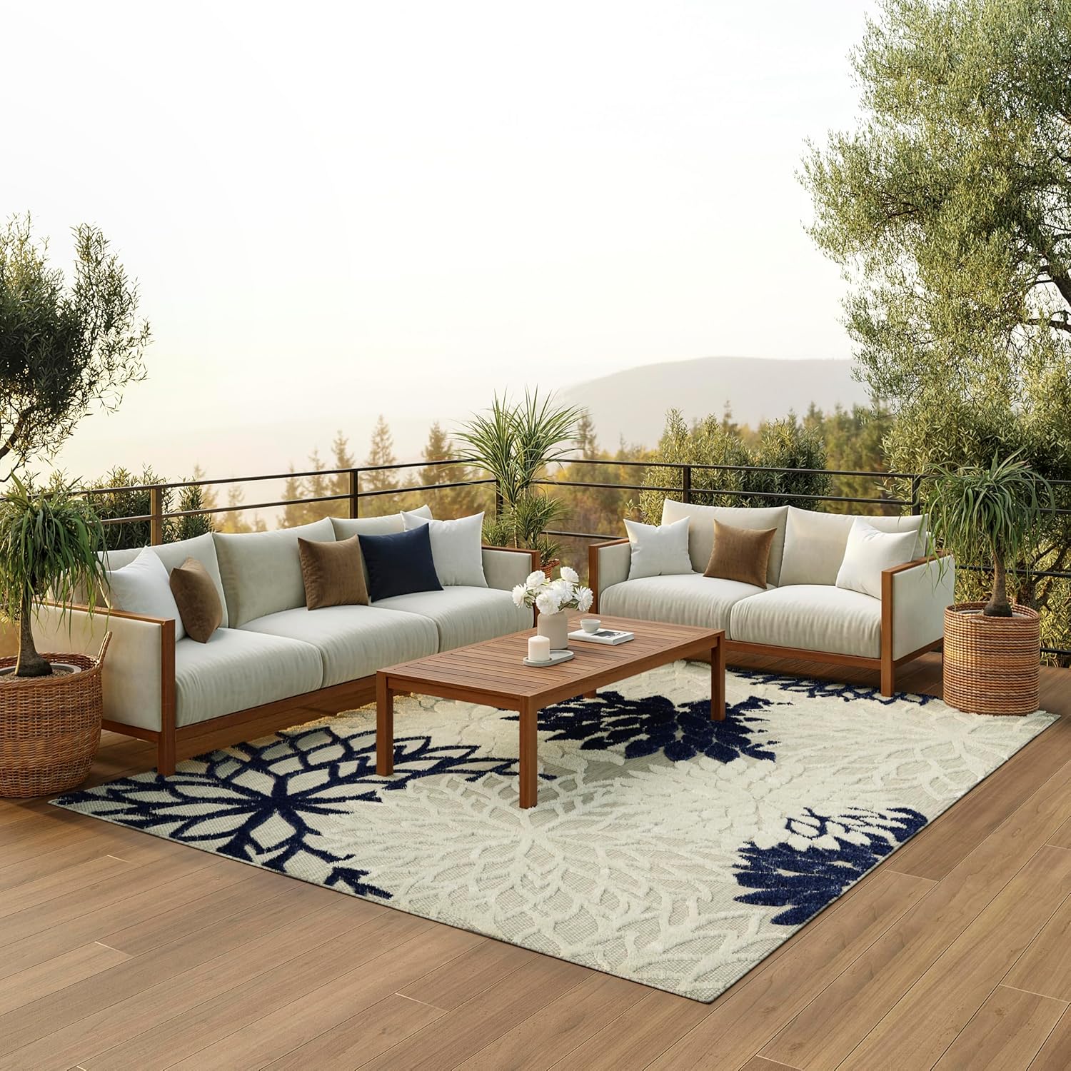 Nourison Home Aloha Indoor/Outdoor Black White 2'8" x 4' Area Rug, Tropical, Botanical, Easy Cleaning, Non Shedding, Bed Room, Living Room