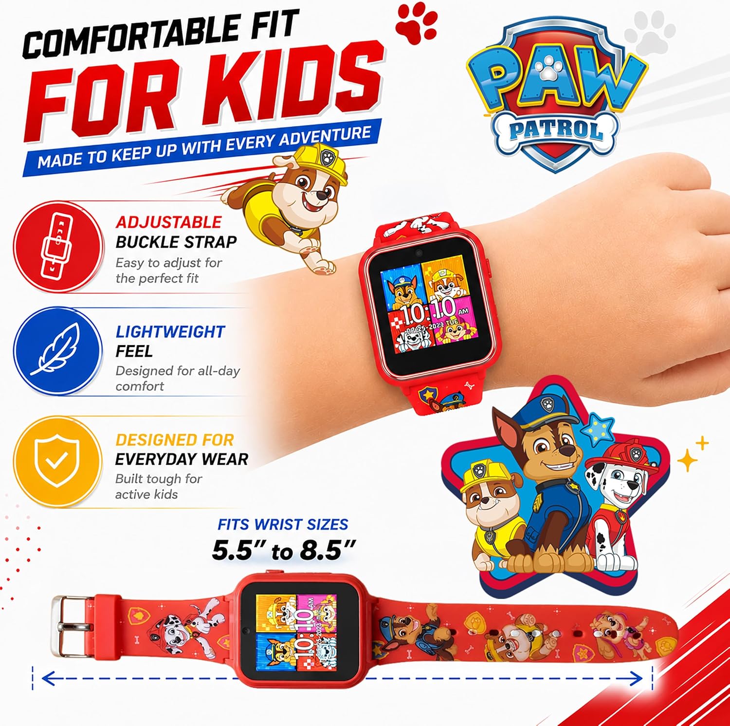 Accutime Paw Patrol Smart Watch with Camera for Kids and Toddlers - Interactive Smartwatch for Boys & Girls Featuring Games, Voice Recorder